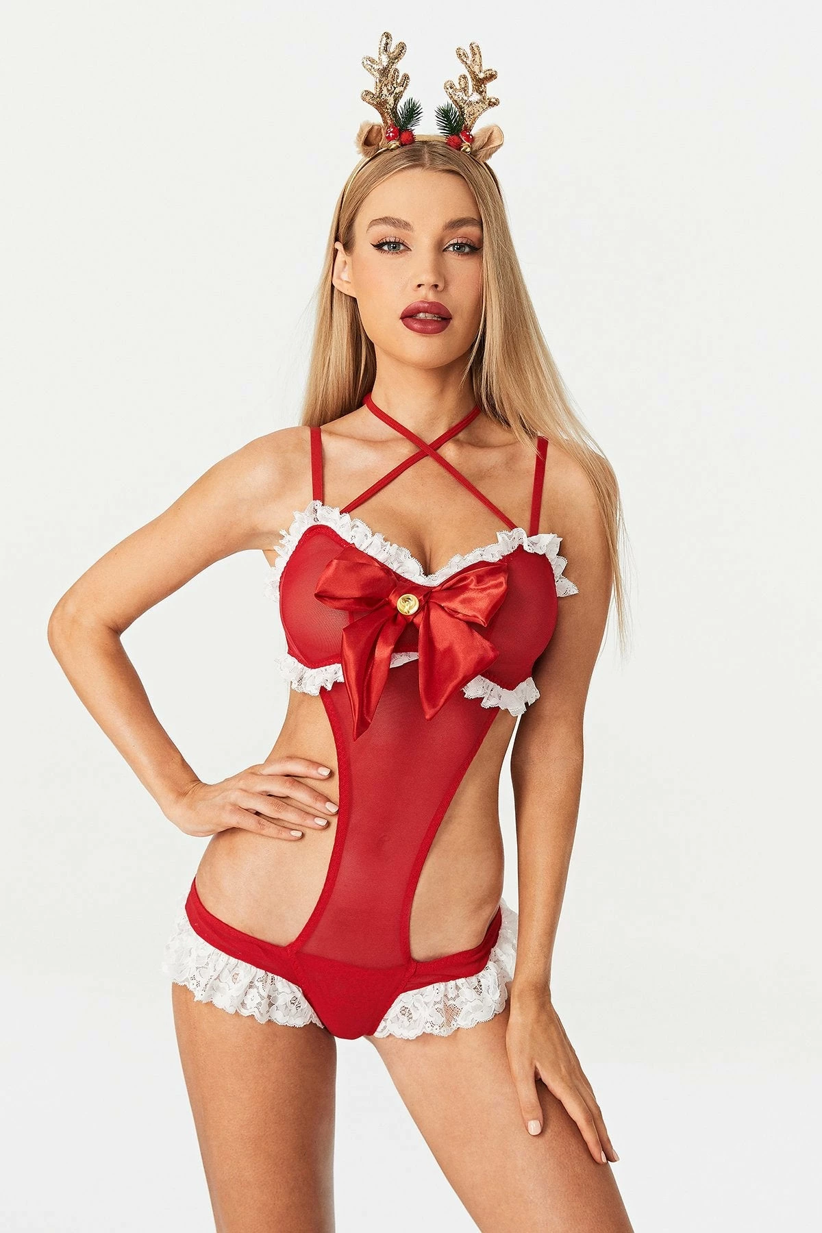 Solado Bow Decor Lace Trim Mesh Bodysuit 3 Solado Bow Decor Lace Trim Mesh Bodysuit - Image 3