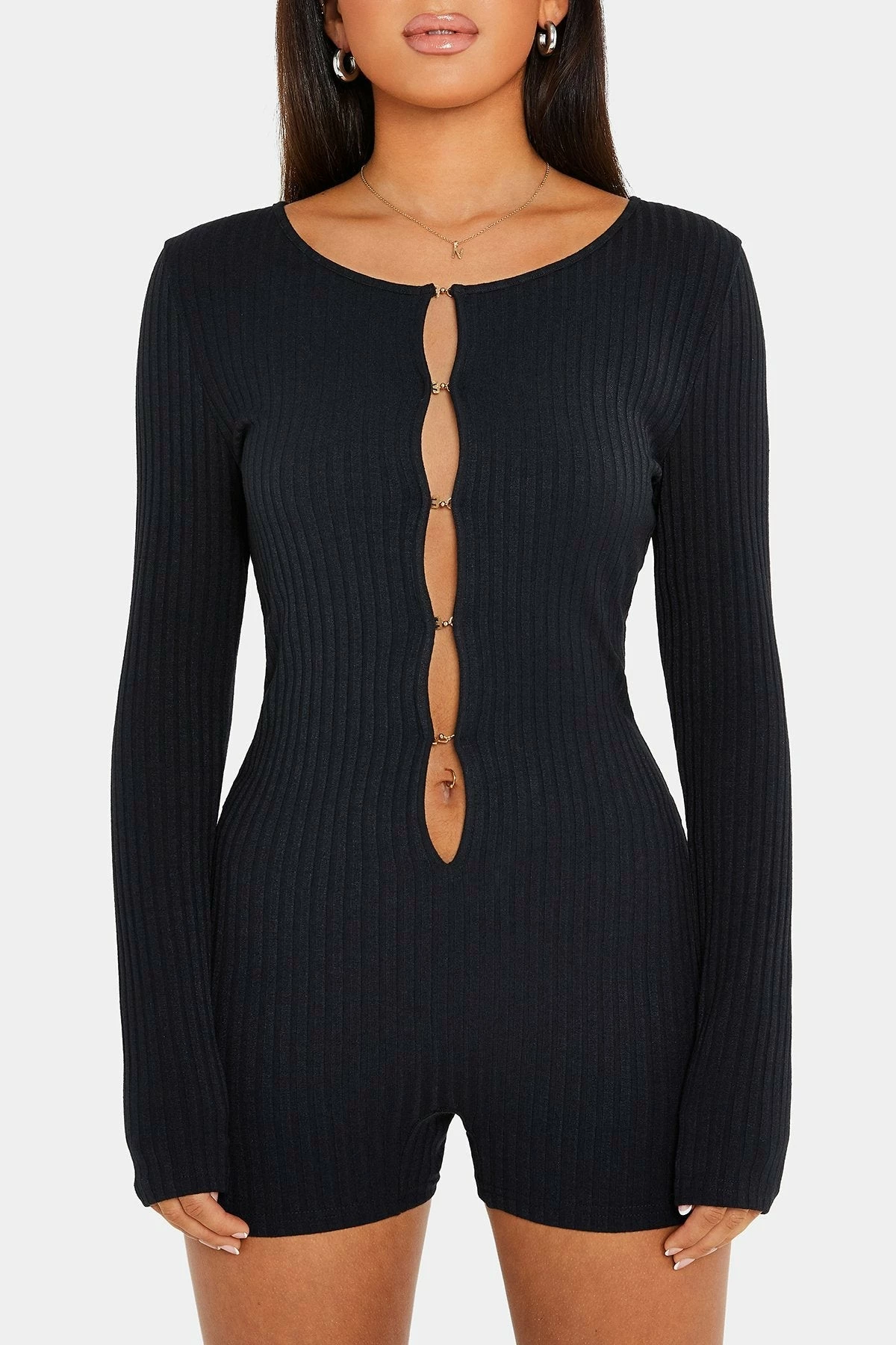 SOLADO Cut Out Stripe Knitted Long Sleeve Romper Playsuit 6 SOLADO Cut Out Stripe Knitted Long Sleeve Romper Playsuit - Image 6