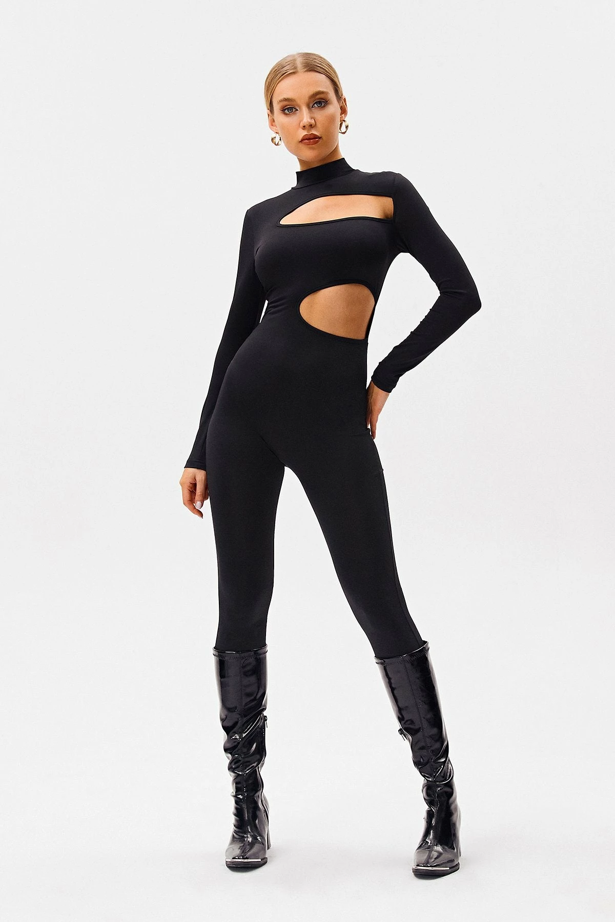 SOLADO Mock Neck Cut Out Long Sleeve Skinny Jumpsuit 1 SOLADO Mock Neck Cut Out Long Sleeve Skinny Jumpsuit
