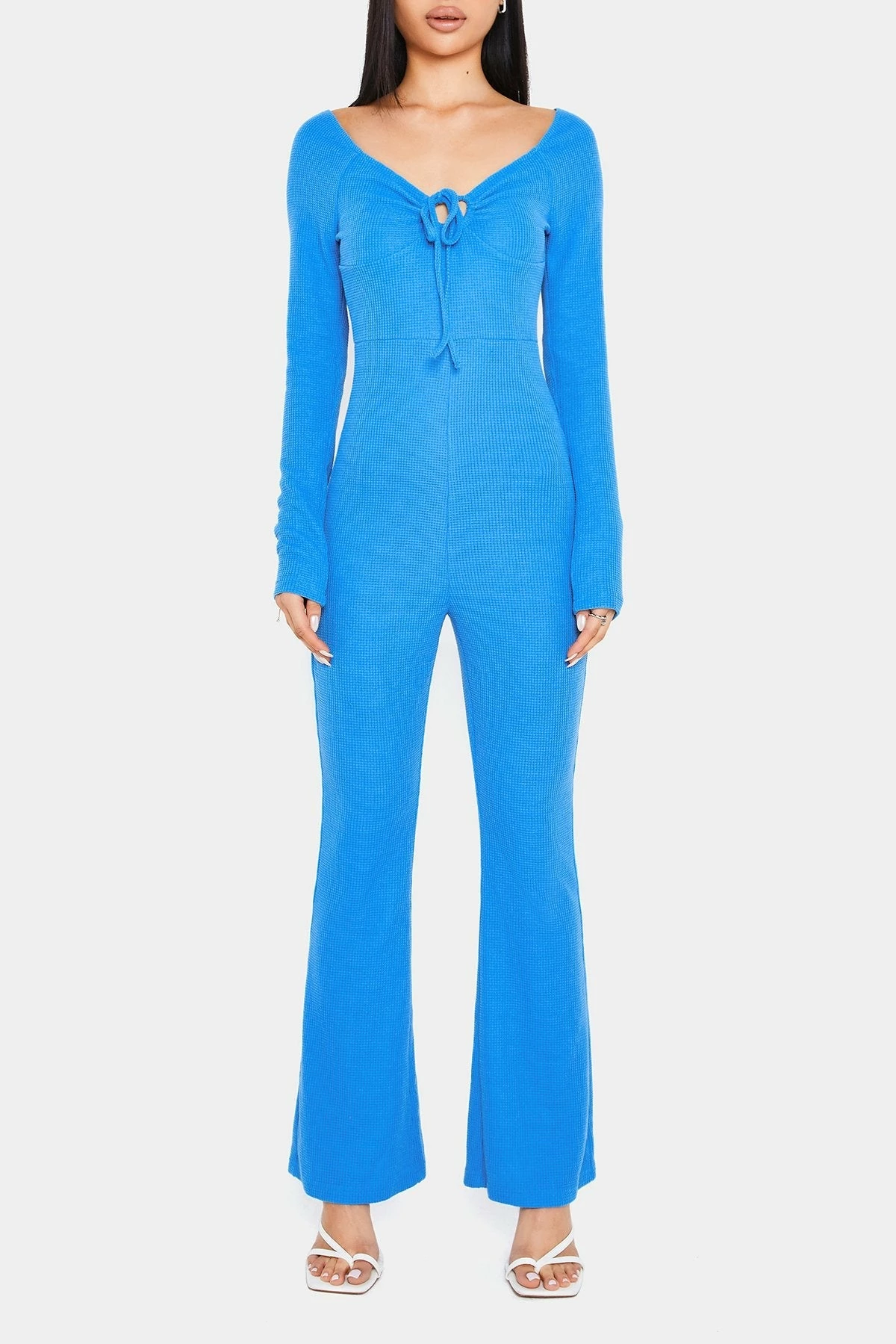 SOLADO Tie Front Long Sleeve Flared Leg Jumpsuit - Image 6