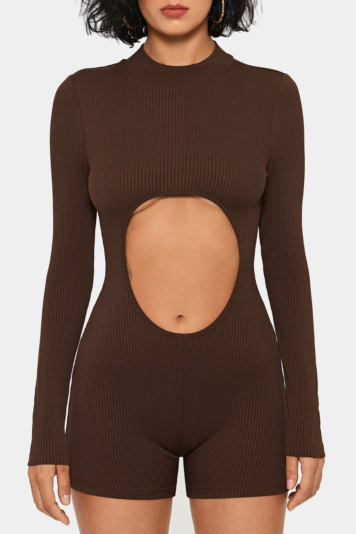 SOLADO Cut Out Solid Ribbed Long Sleeve Romper Playsuit 6 SOLADO Cut Out Solid Ribbed Long Sleeve Romper Playsuit - Image 6