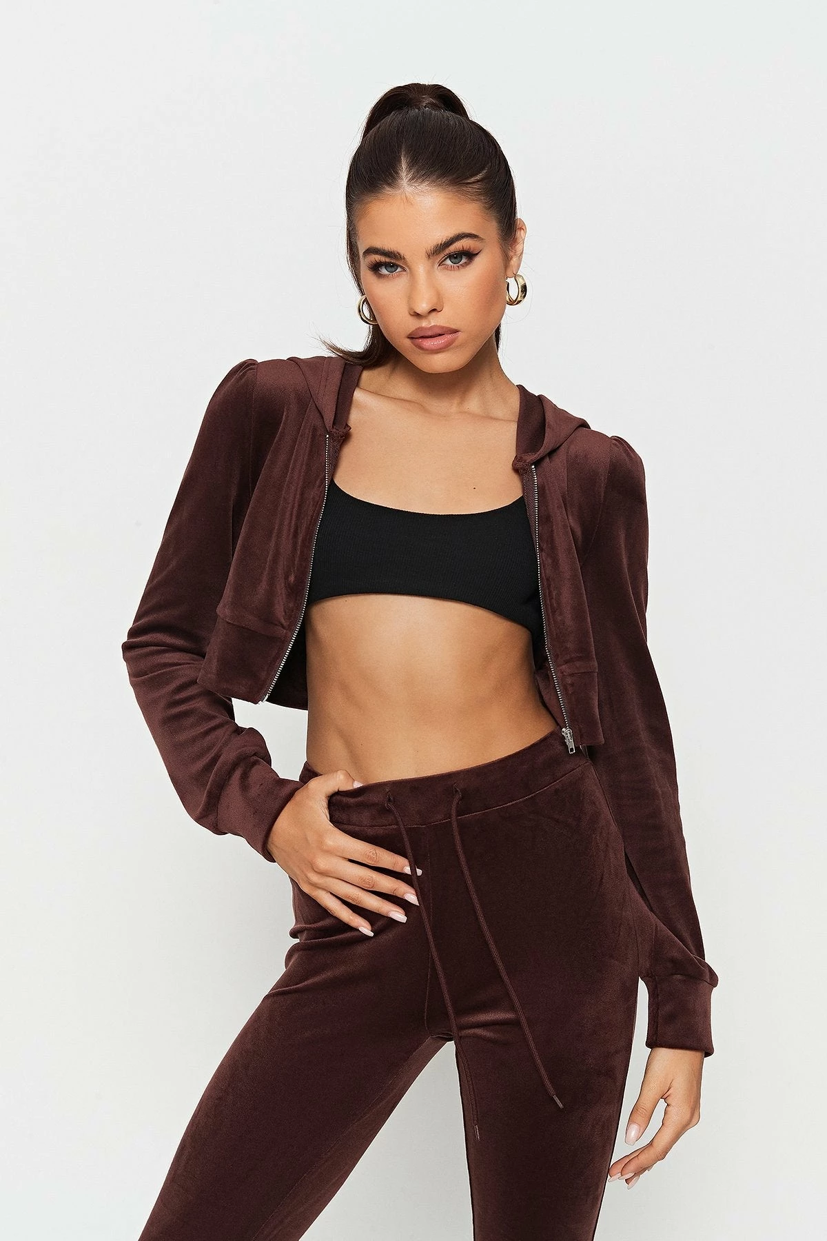 SOLADO Velvet Zipper Front Hooded Long Sleeve Cardigan 2 SOLADO Velvet Zipper Front Hooded Long Sleeve Cardigan - Image 2