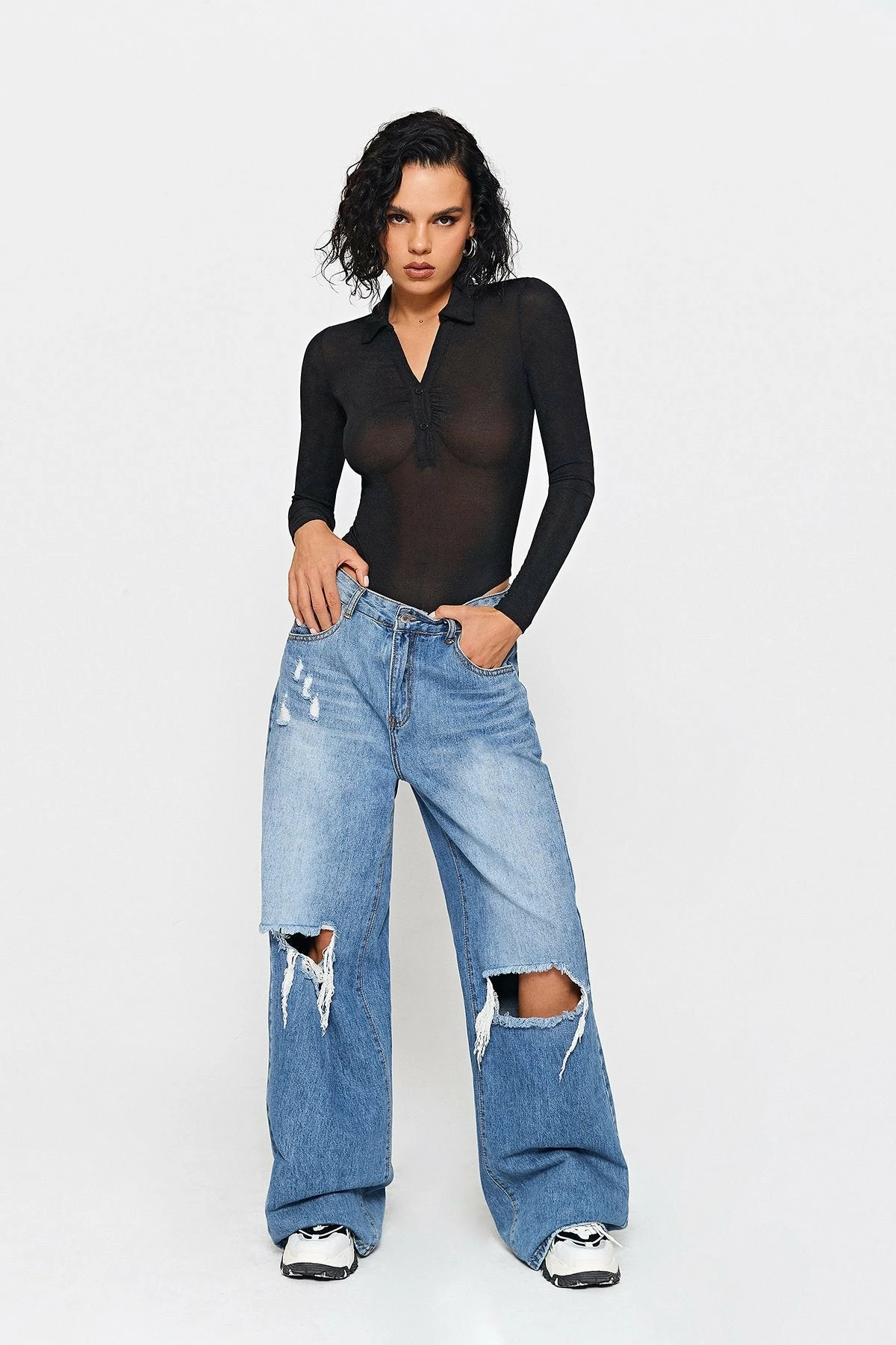 Solado Lapel Neck Half Button Long Sleeve Bodysuit - Image 3