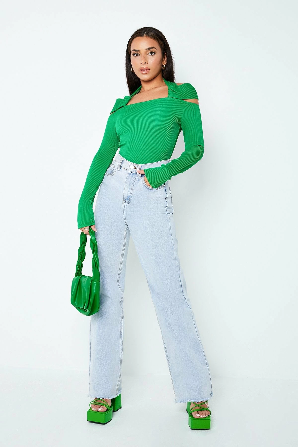 SOLADO Halter Neck Cold Shoulder Ribbed Knit Bodysuit - Image 4