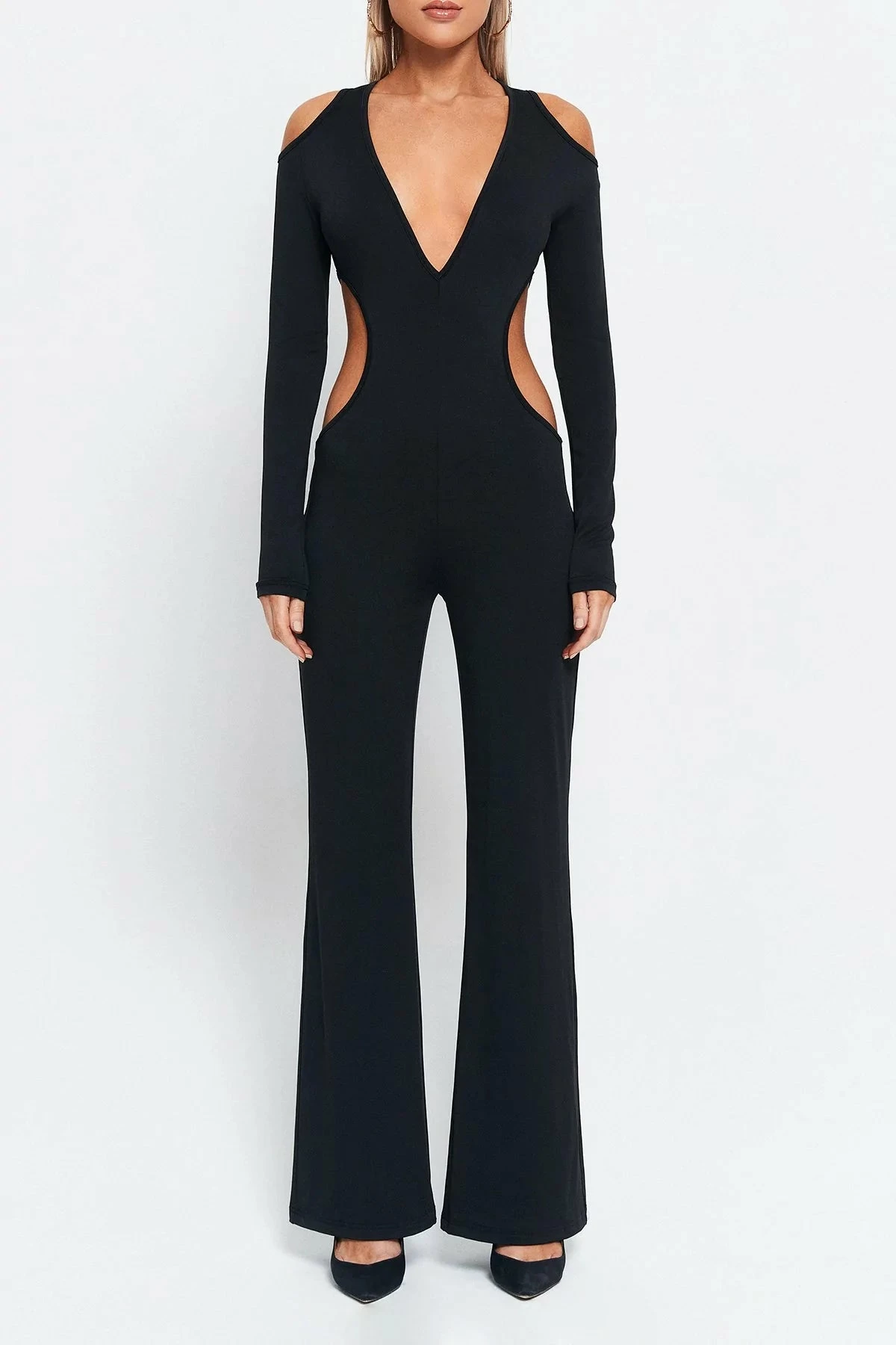 SOLADO Plunging Neck Cold Shoulder Cut Out Jumpsuit - Image 6