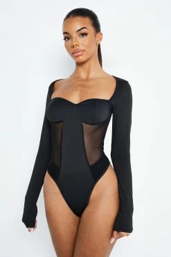 Solado Sweetheart Mesh Splicing Long Sleeve Bodysuit