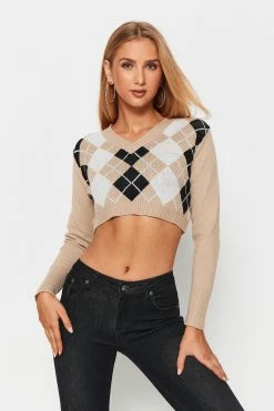 Solado Check Print Colorblock Long Sleeve Sweater