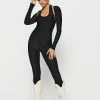 SOLADO Open Neck Long Sleeve Top & Halter Neck Skinny Jumpsuit Set