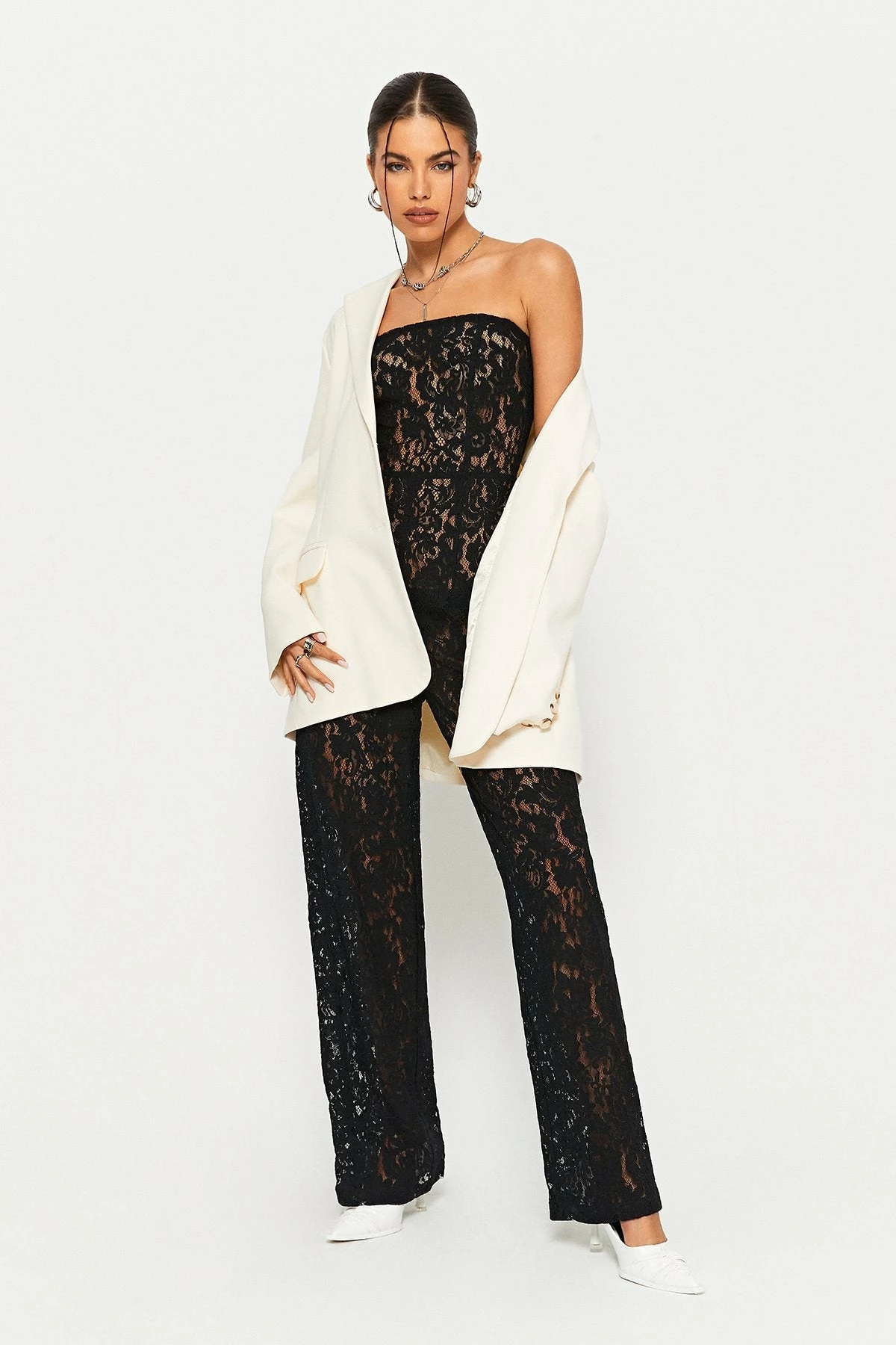 SOLADO Off Shoulder Floral Lace Jumpsuit Without Panty 4 SOLADO Off Shoulder Floral Lace Jumpsuit Without Panty - Image 4