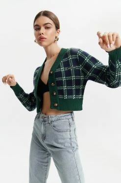 Solado Quilted Print Colorblock Button Front Cardigan