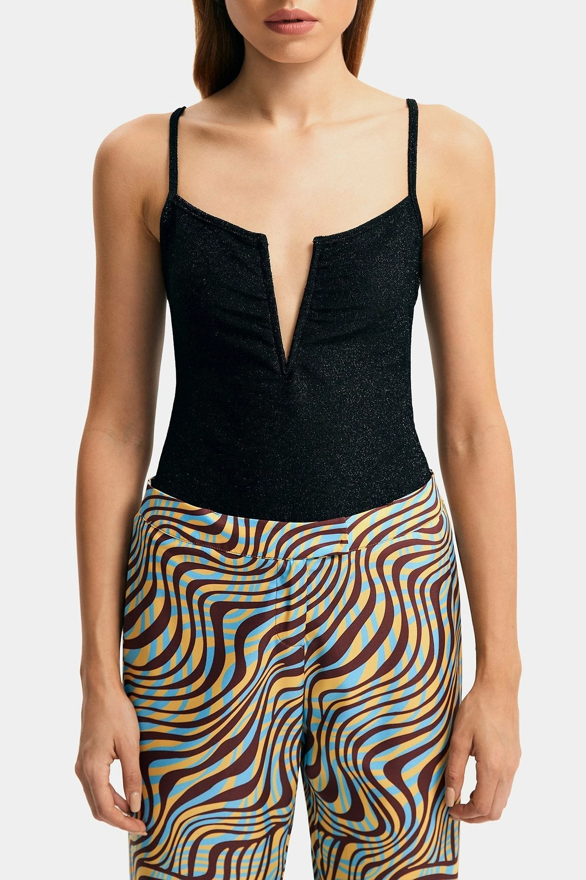 Solado Lurex Notched Neck Backless Cami Solid Bodysuit - Image 6