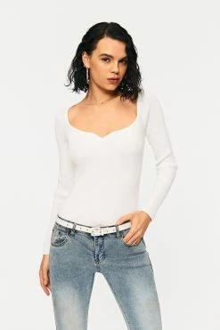 Solado Asymmetrical Neck Ribbed Knit Long Sleeve Sweater