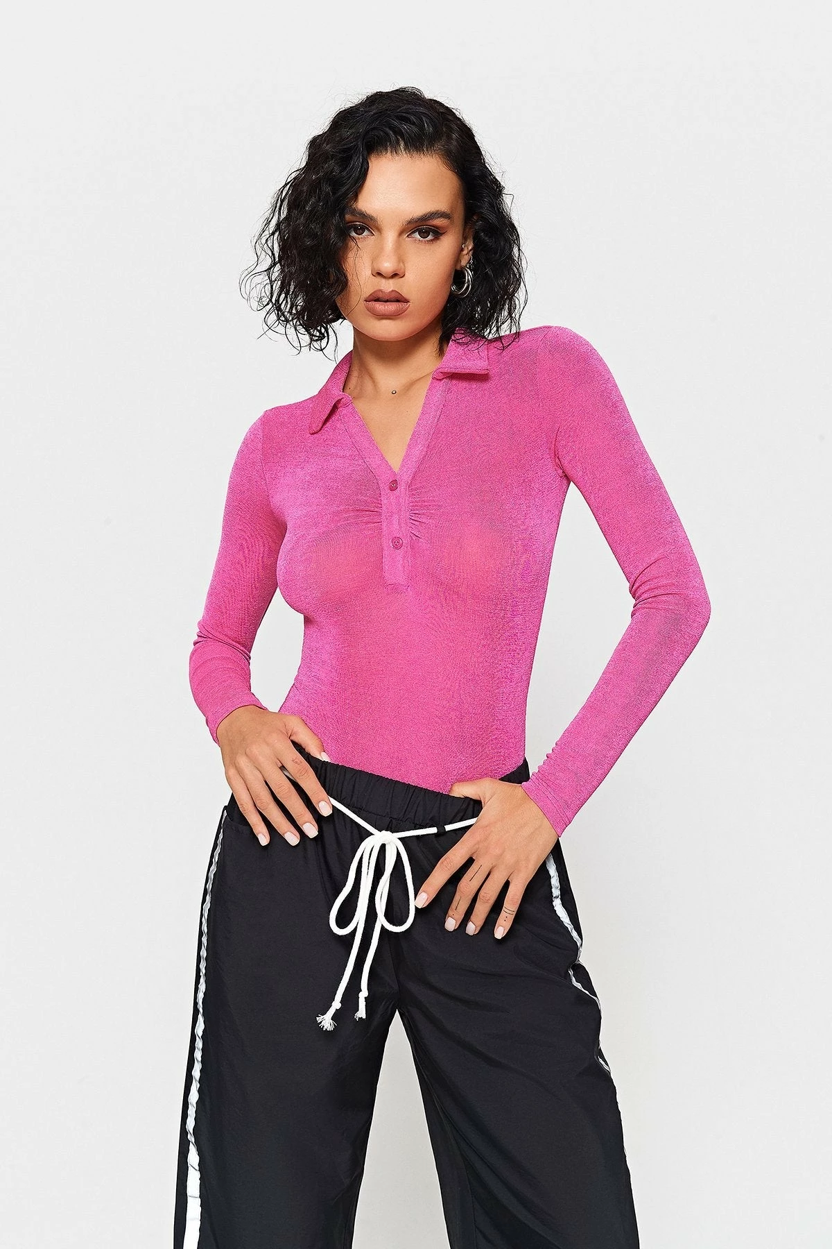 Solado Lapel Neck Half Button Long Sleeve Bodysuit - Image 7