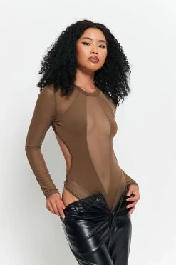 Solado Mesh Splicing Open Back Long Sleeve Bodysuit