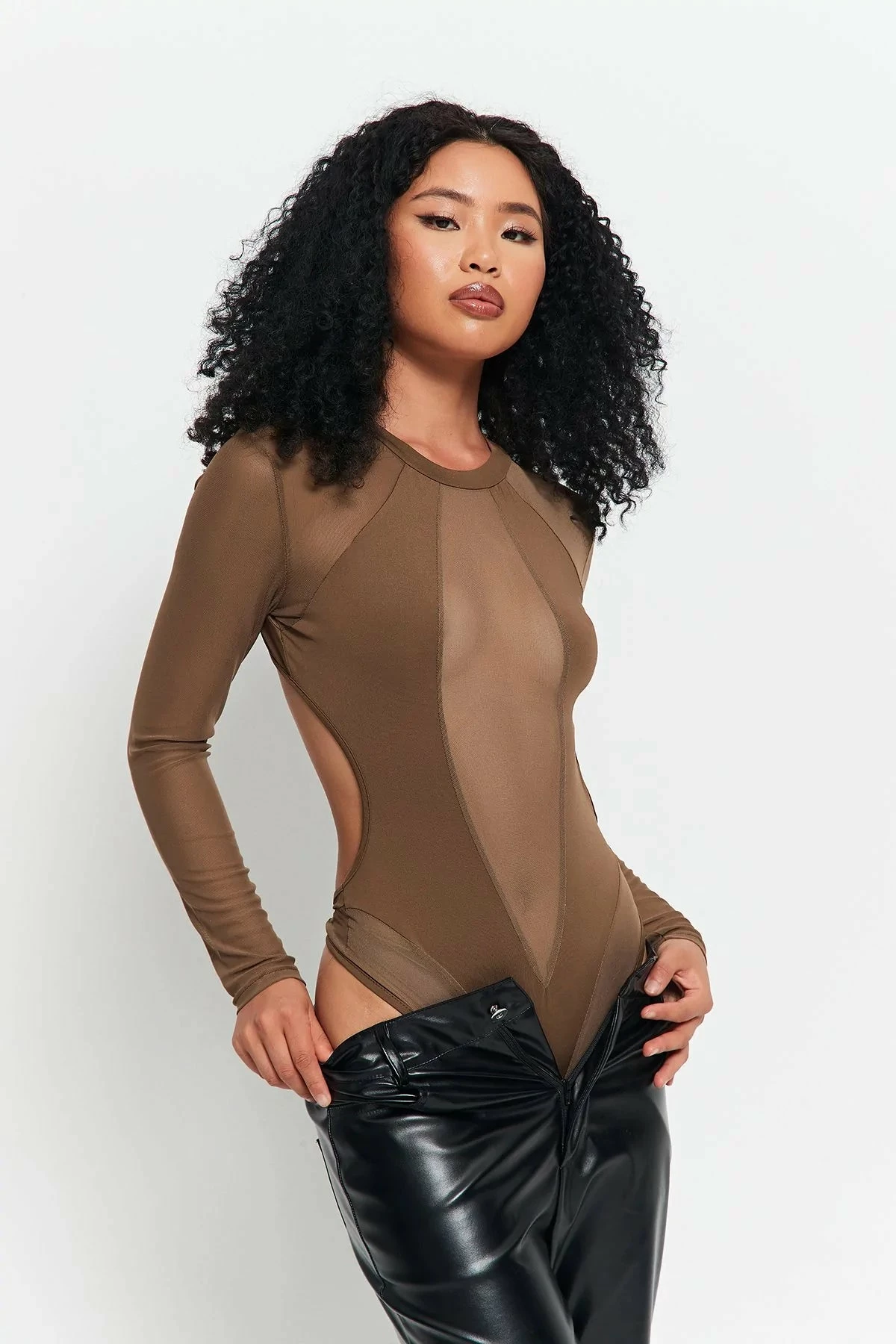 Solado Mesh Splicing Open Back Long Sleeve Bodysuit 1 Solado Mesh Splicing Open Back Long Sleeve Bodysuit