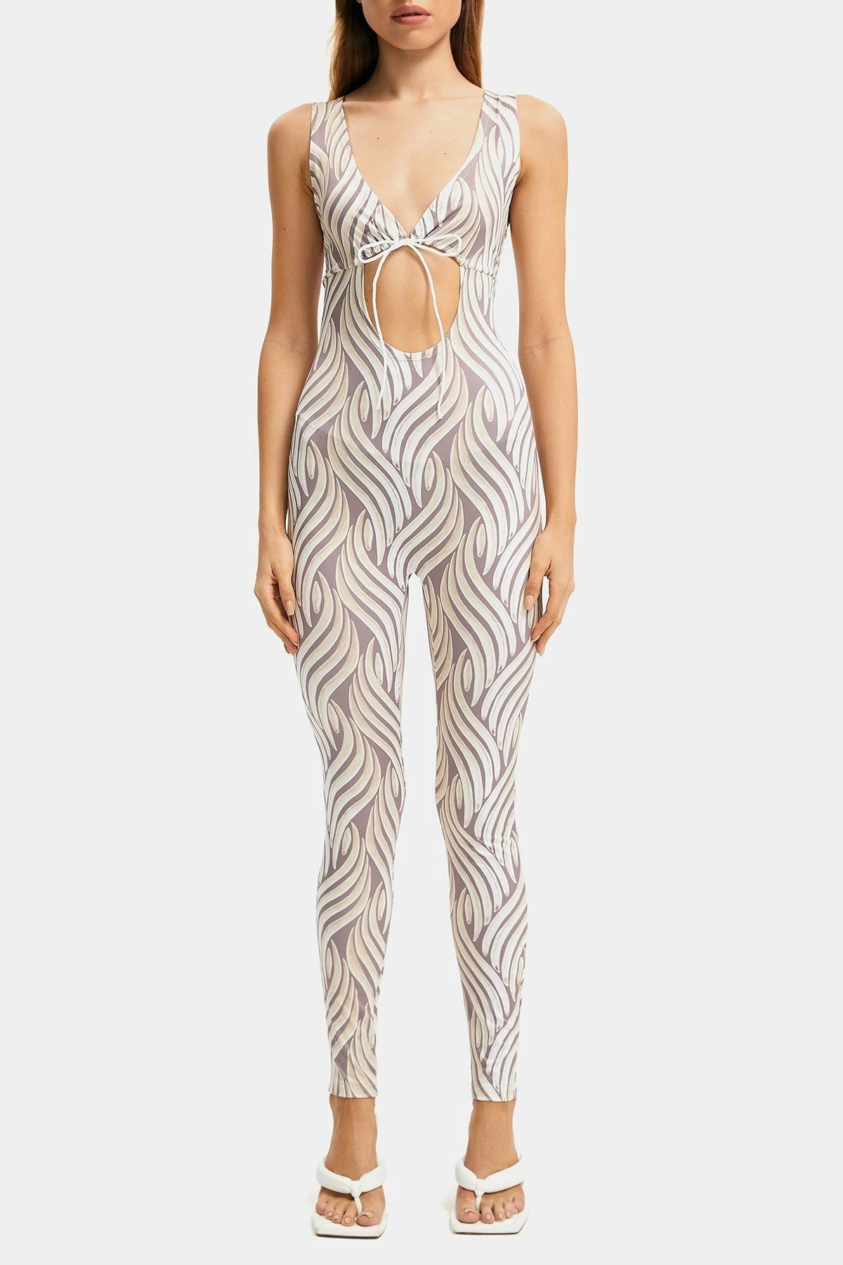 Solado Abstract Print Plunging Neck Cut Out Tie Jumpsuit - Image 6