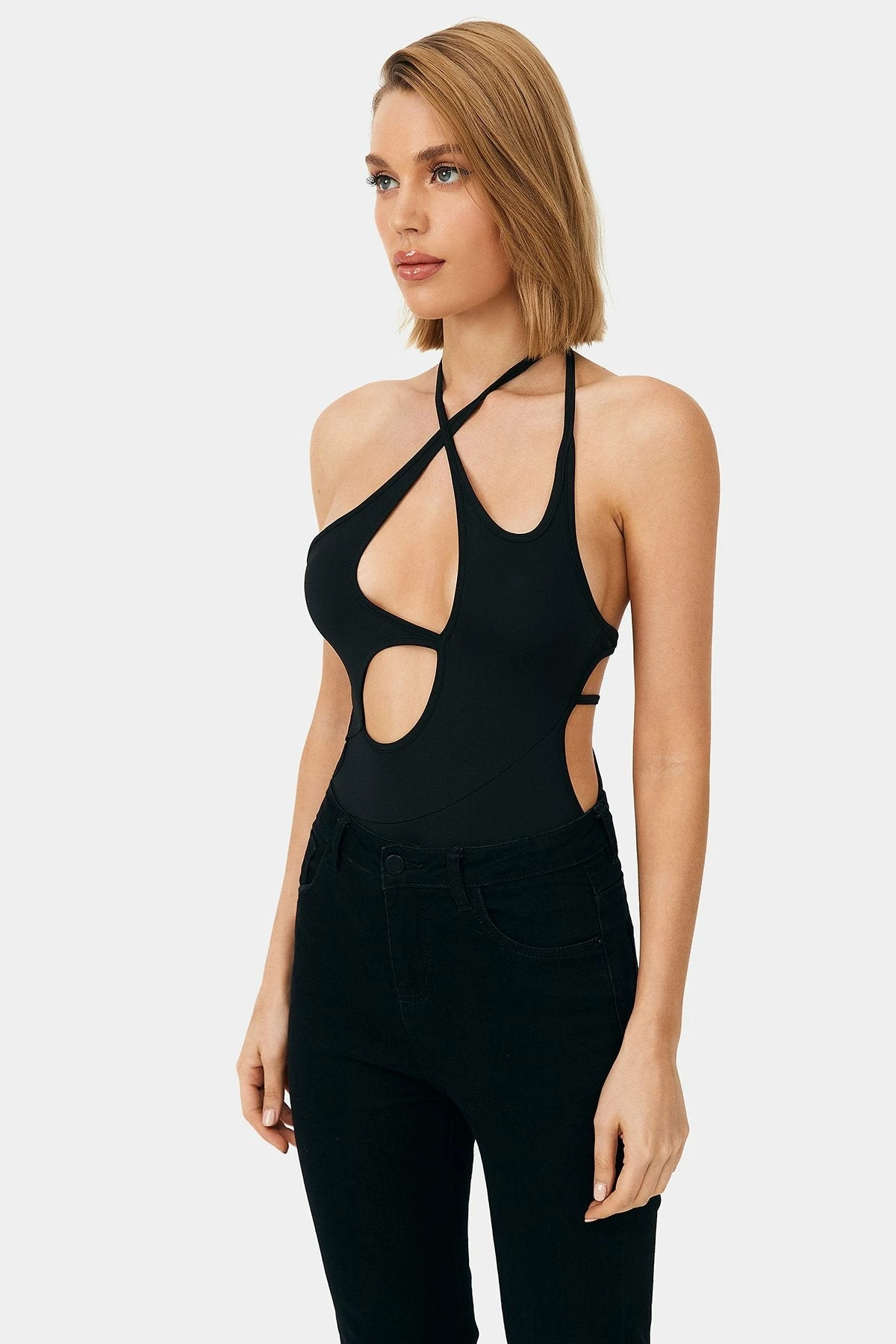 SOLADO Cut Out Asymmetrical Neck Tie Backless Bodysuit 3 SOLADO Cut Out Asymmetrical Neck Tie Backless Bodysuit - Image 3