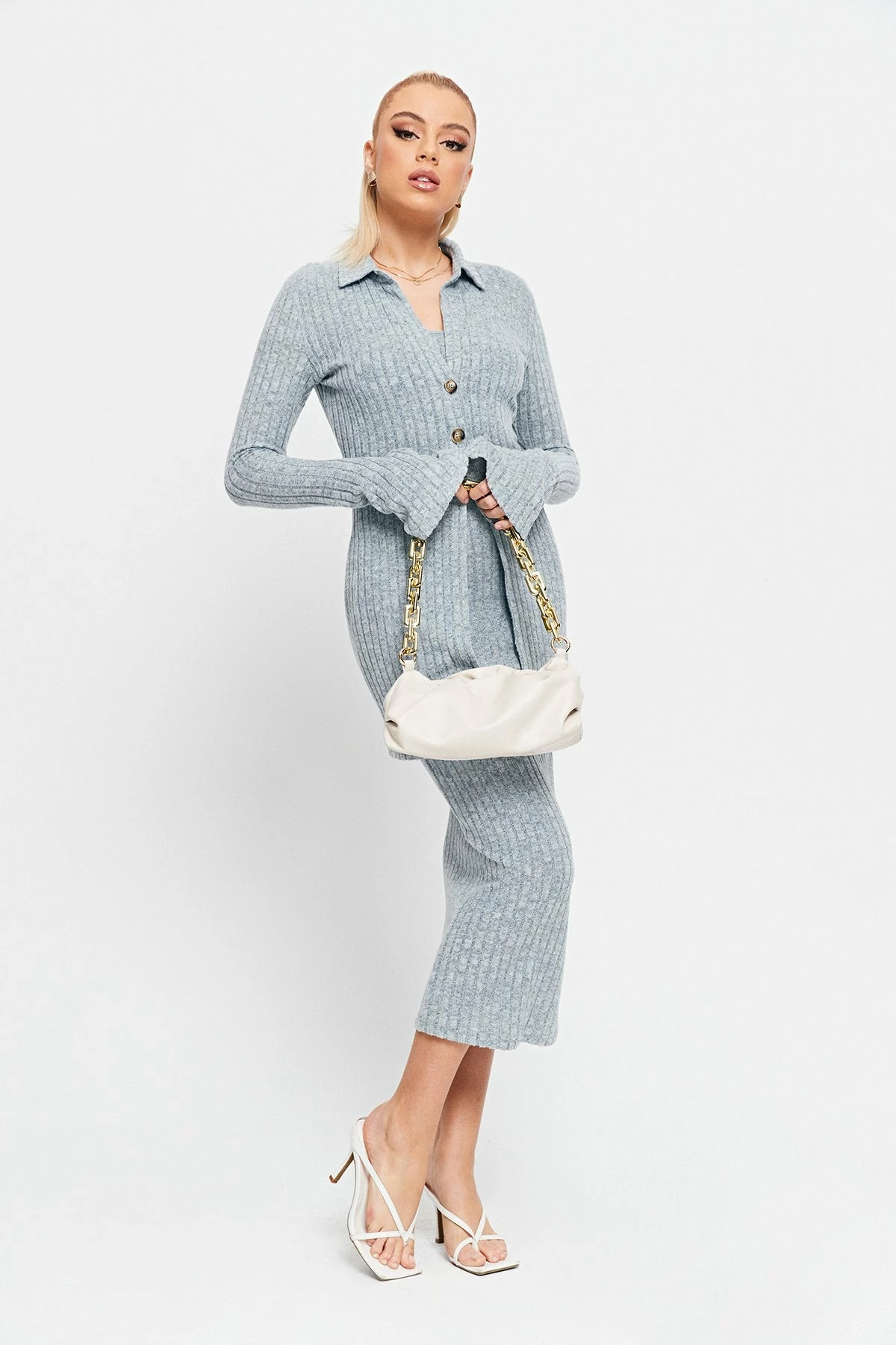 SOLADO Lapel Neck Stripe Knitted Flared Sleeve Cardigan 5 SOLADO Lapel Neck Stripe Knitted Flared Sleeve Cardigan - Image 5