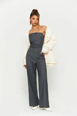 Alternative view of SOLADO Off Shoulder Single Buttoned Solid Wide Leg Jumpsuit With Belt