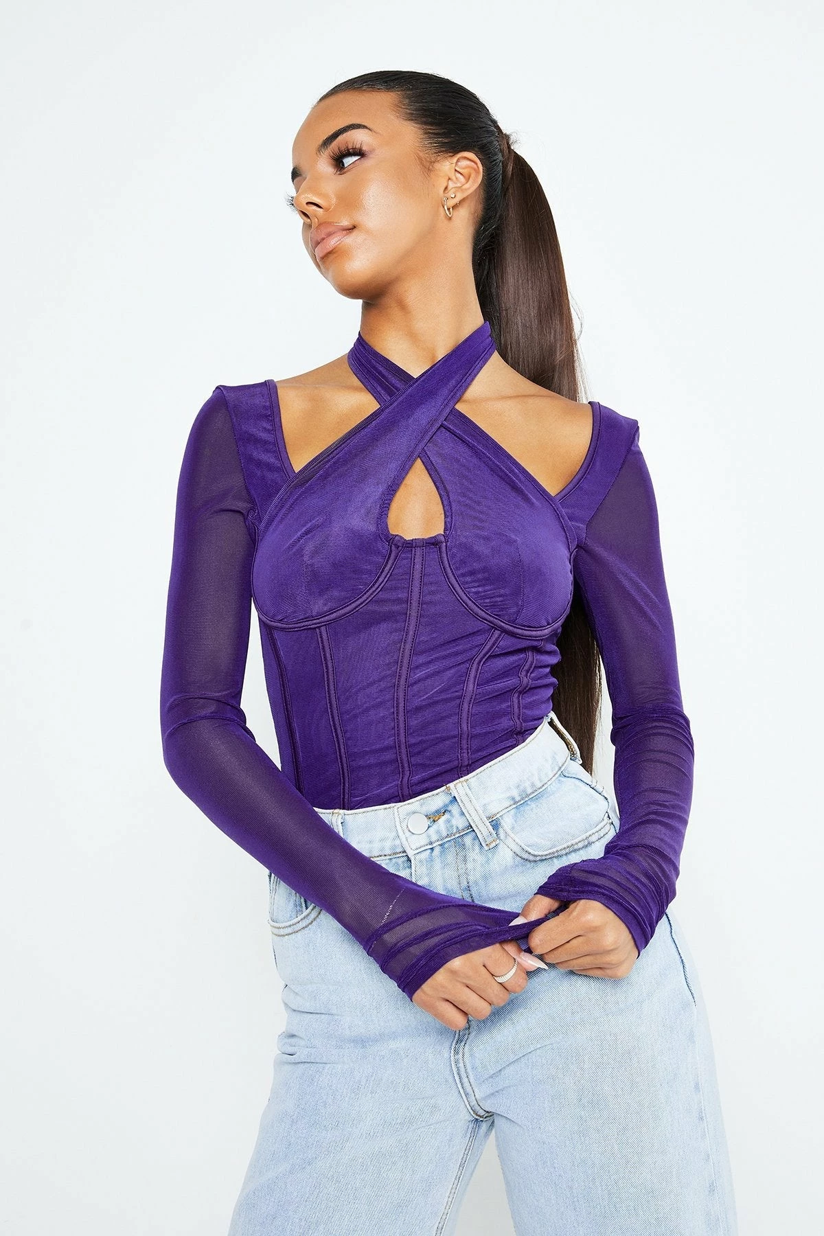 Solado Halter Neck Mesh Splicing Long Sleeve Bodysuit 2 Solado Halter Neck Mesh Splicing Long Sleeve Bodysuit - Image 2