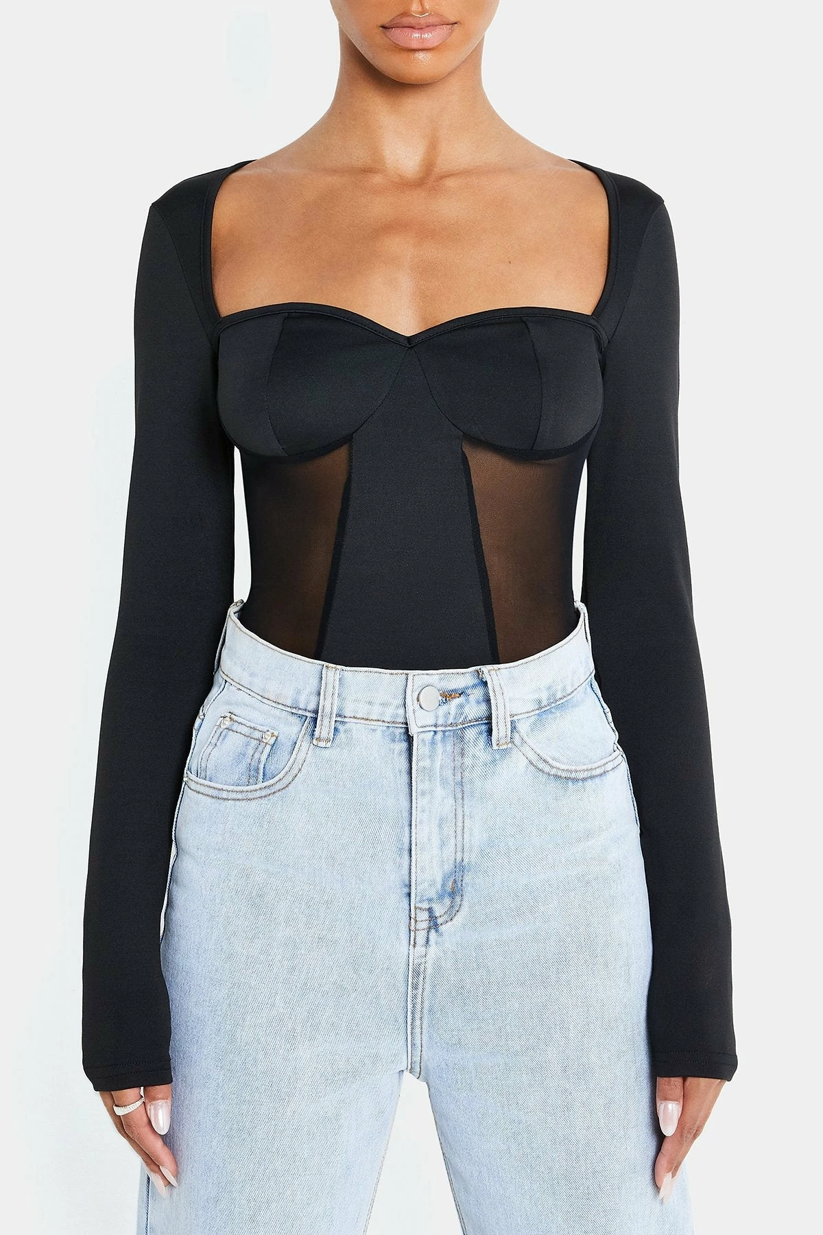 Solado Sweetheart Mesh Splicing Long Sleeve Bodysuit 6 Solado Sweetheart Mesh Splicing Long Sleeve Bodysuit - Image 6