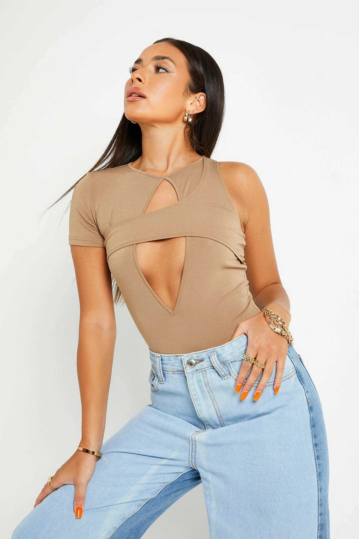 SOLADO Cut Out One Sleeve Solid Bodysuit 2 SOLADO Cut Out One Sleeve Solid Bodysuit - Image 2