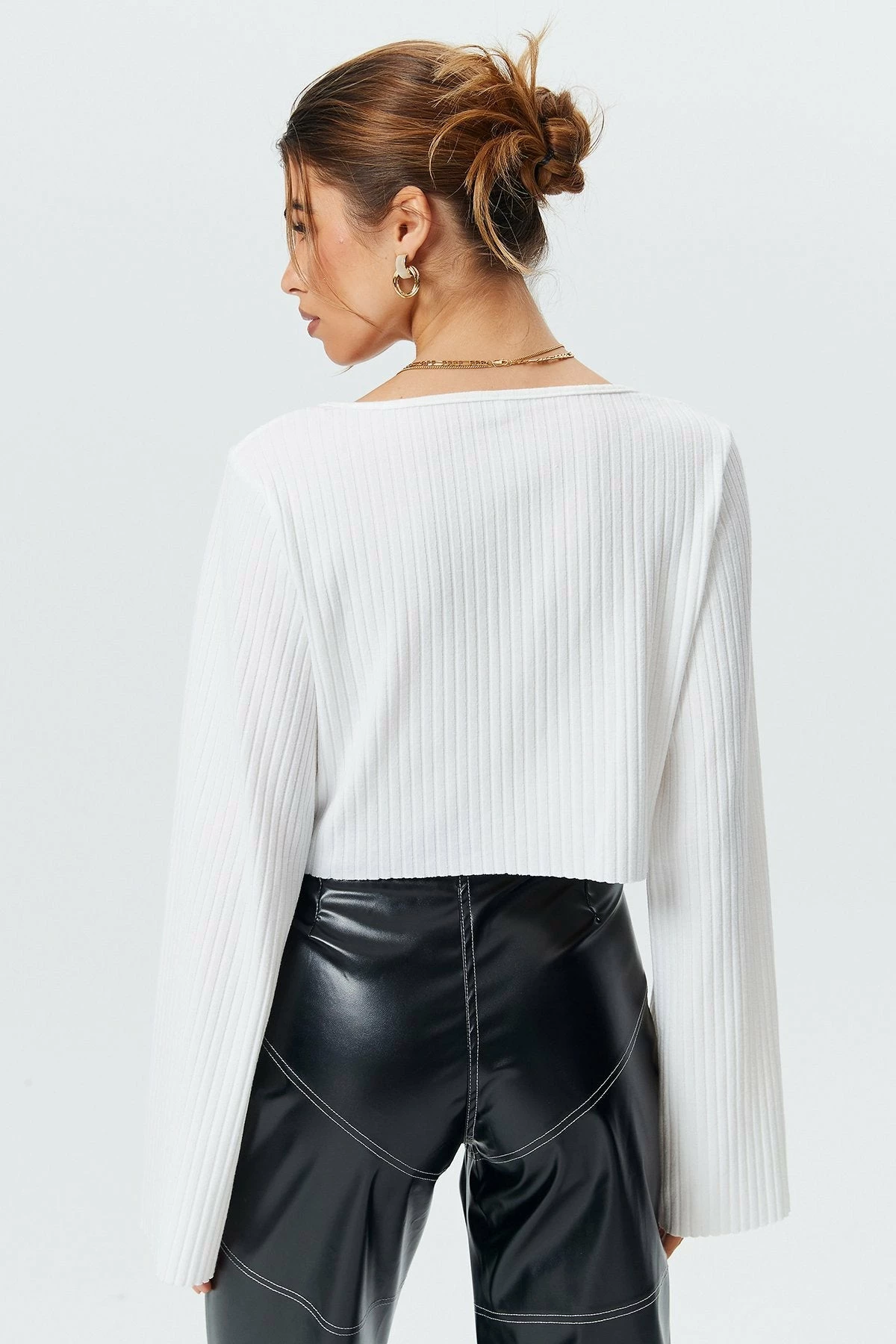Solado Crop Ribbed Zipper Front Long Sleeve Blouse - Image 8
