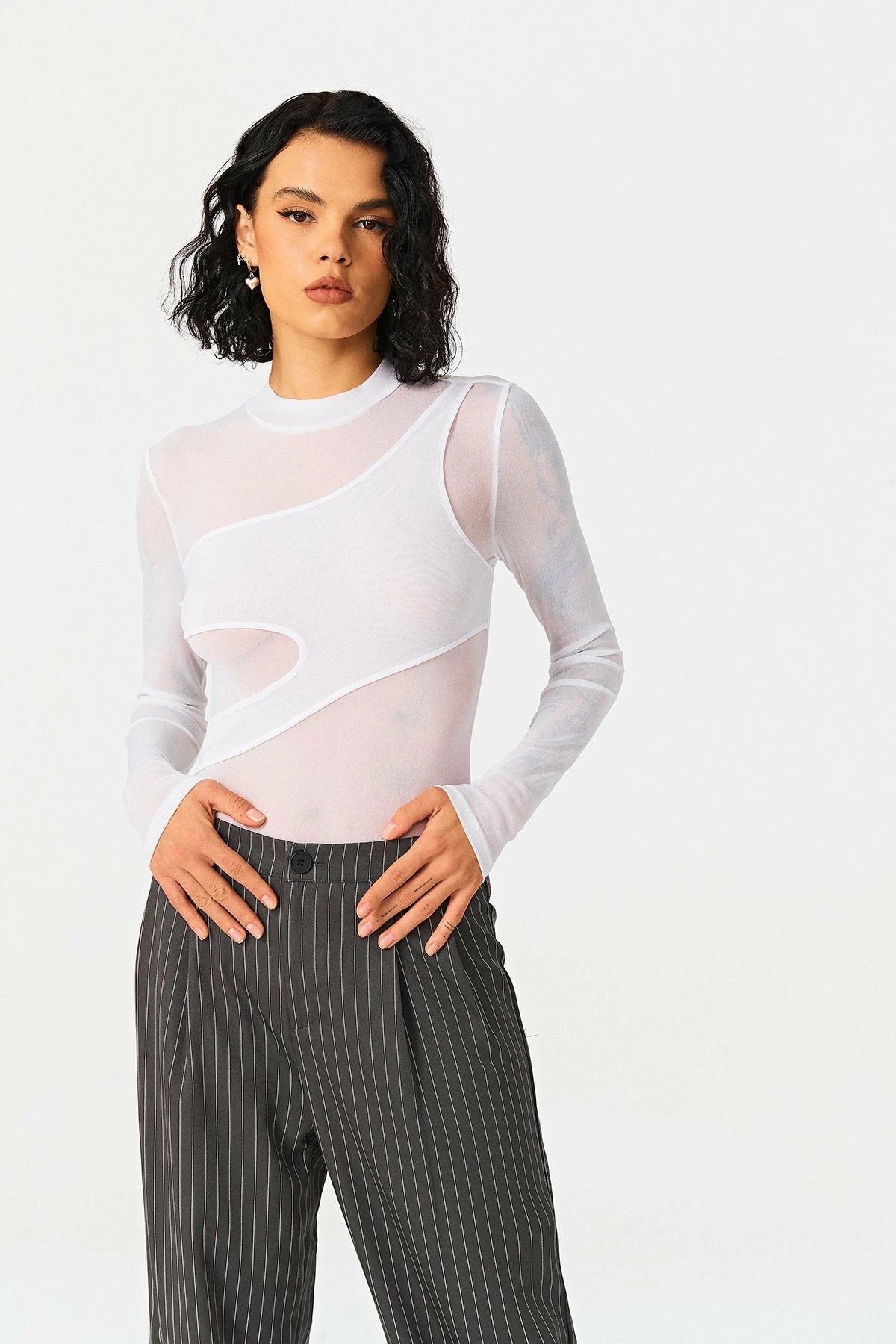 SOLADO Mock Neck Cut Out Mesh Long Sleeve Bodysuit - Image 3