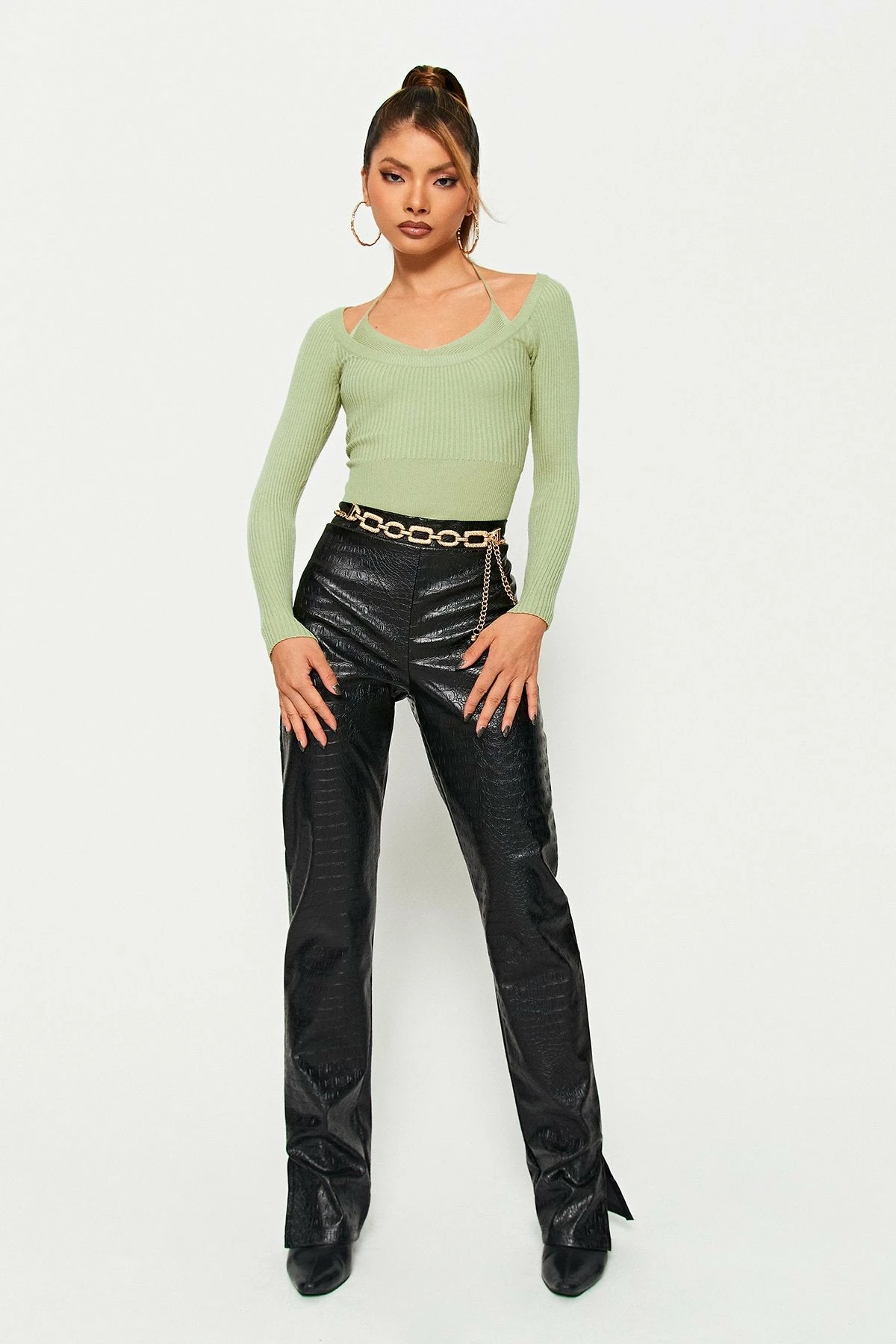 SOLADO 2 In 1 Halter Neck Long Sleeve Stripe Knit Sweater 3 SOLADO 2 In 1 Halter Neck Long Sleeve Stripe Knit Sweater - Image 3