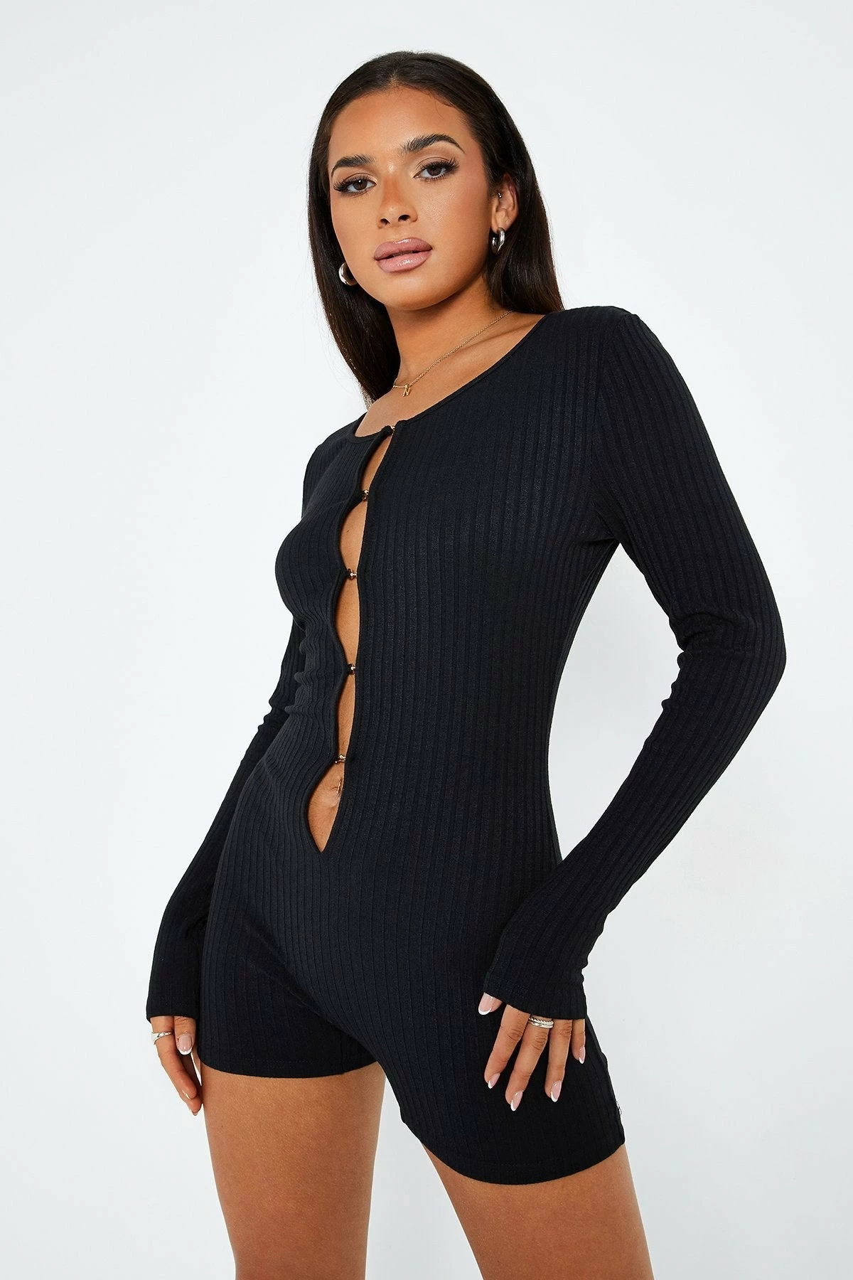 SOLADO Cut Out Stripe Knitted Long Sleeve Romper Playsuit 3 SOLADO Cut Out Stripe Knitted Long Sleeve Romper Playsuit - Image 3