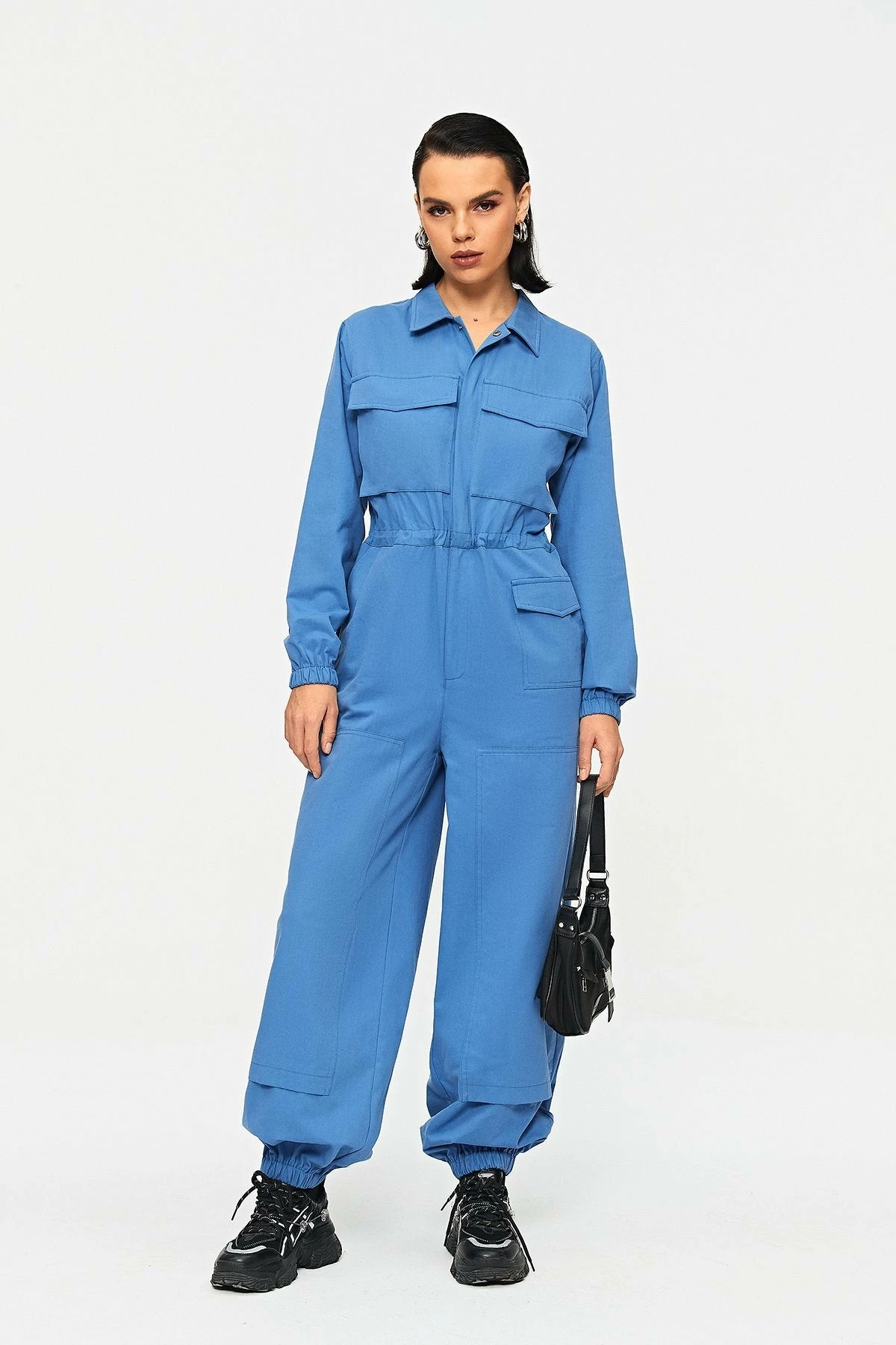 SOLADO Lapel Neck Pocket Patched Cinched Waist Boiler Suit 3 SOLADO Lapel Neck Pocket Patched Cinched Waist Boiler Suit - Image 3