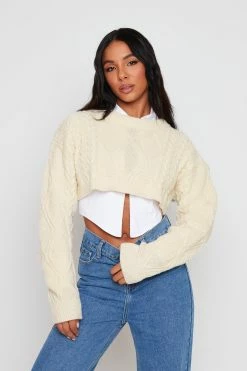 Solado Argyle Knit Solid Long Sleeve Crop Sweater Without Shirt