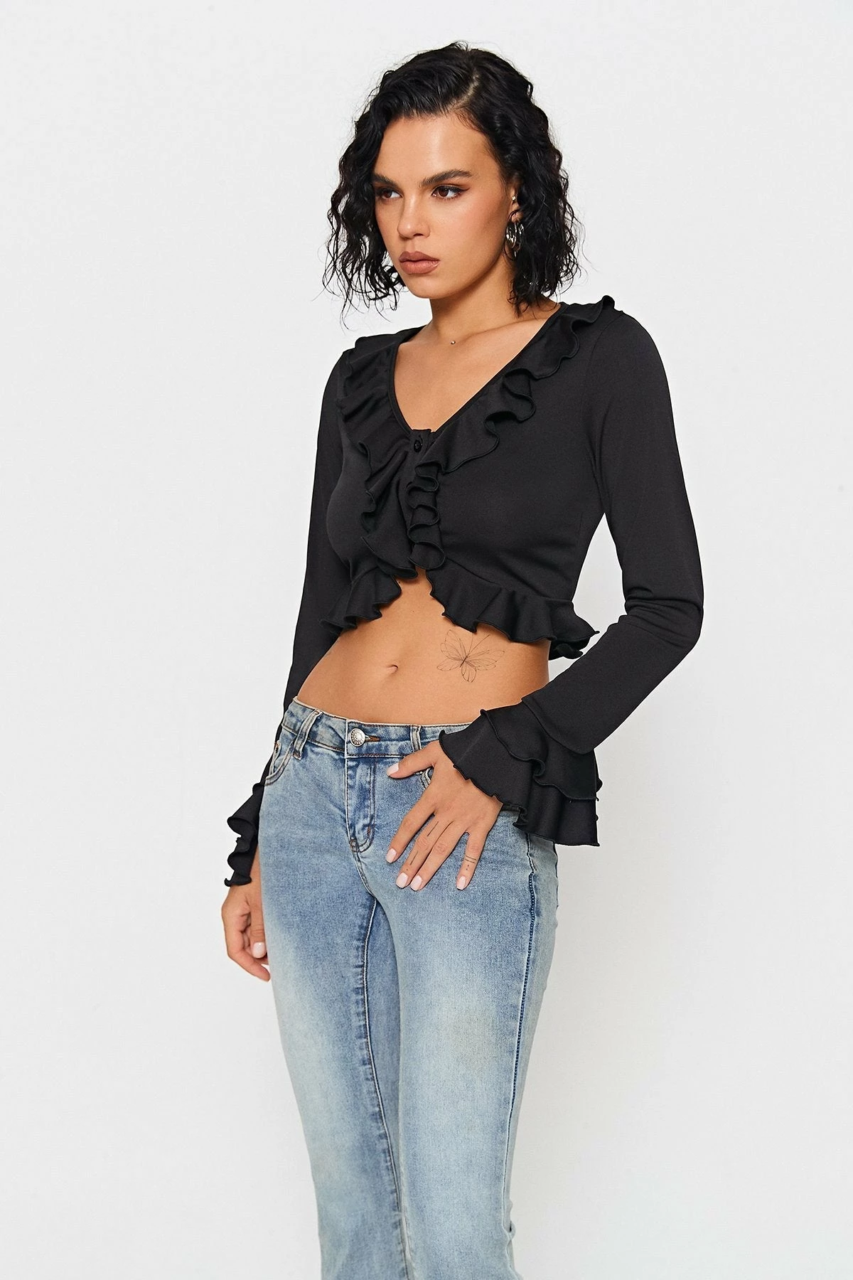 Solado Ruffle Trim Asymmetrical Hem Flare Sleeve Cardigan 2 Solado Ruffle Trim Asymmetrical Hem Flare Sleeve Cardigan - Image 2