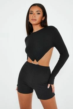 Alternative view of SOLADO Ribbed Open Back Long Sleeve Romper Playsuit