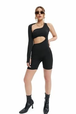 Solado One Sleeve Asymmetrical Neck Cut Out Rompers Playsuit
