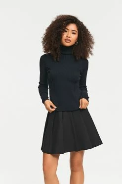 Solado High Neck Ribbed Knit Seam Detail Long Sleeve Sweater