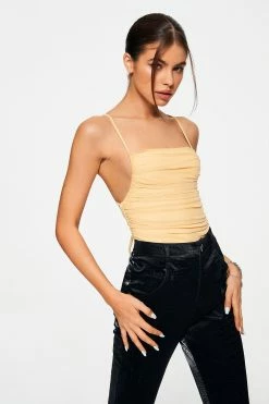 Alternative view of Solado Mesh Ruched Tie Detail Backless Bodysuit