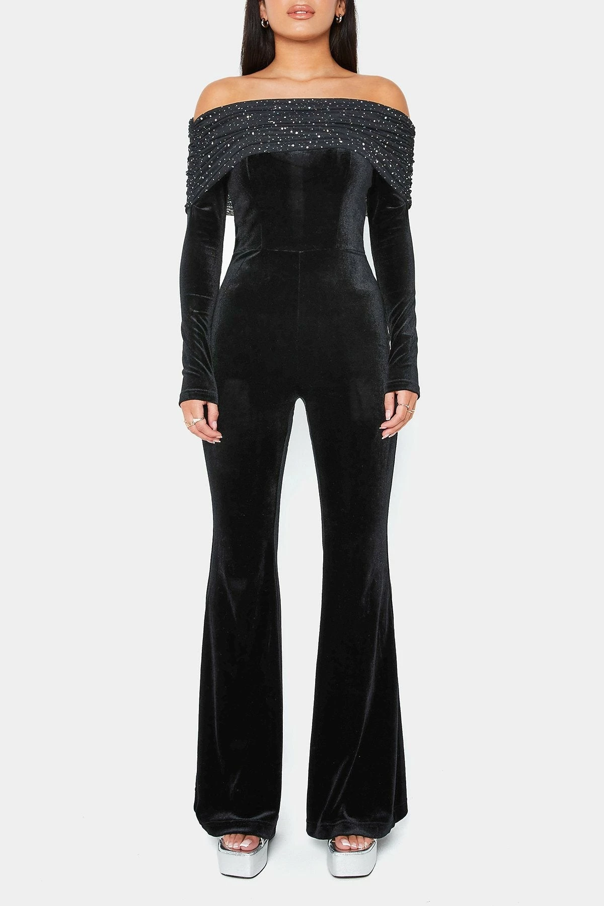 SOLADO Off Shoulder Rhinestone Decor Long Sleeve Jumpsuit 6 SOLADO Off Shoulder Rhinestone Decor Long Sleeve Jumpsuit - Image 6