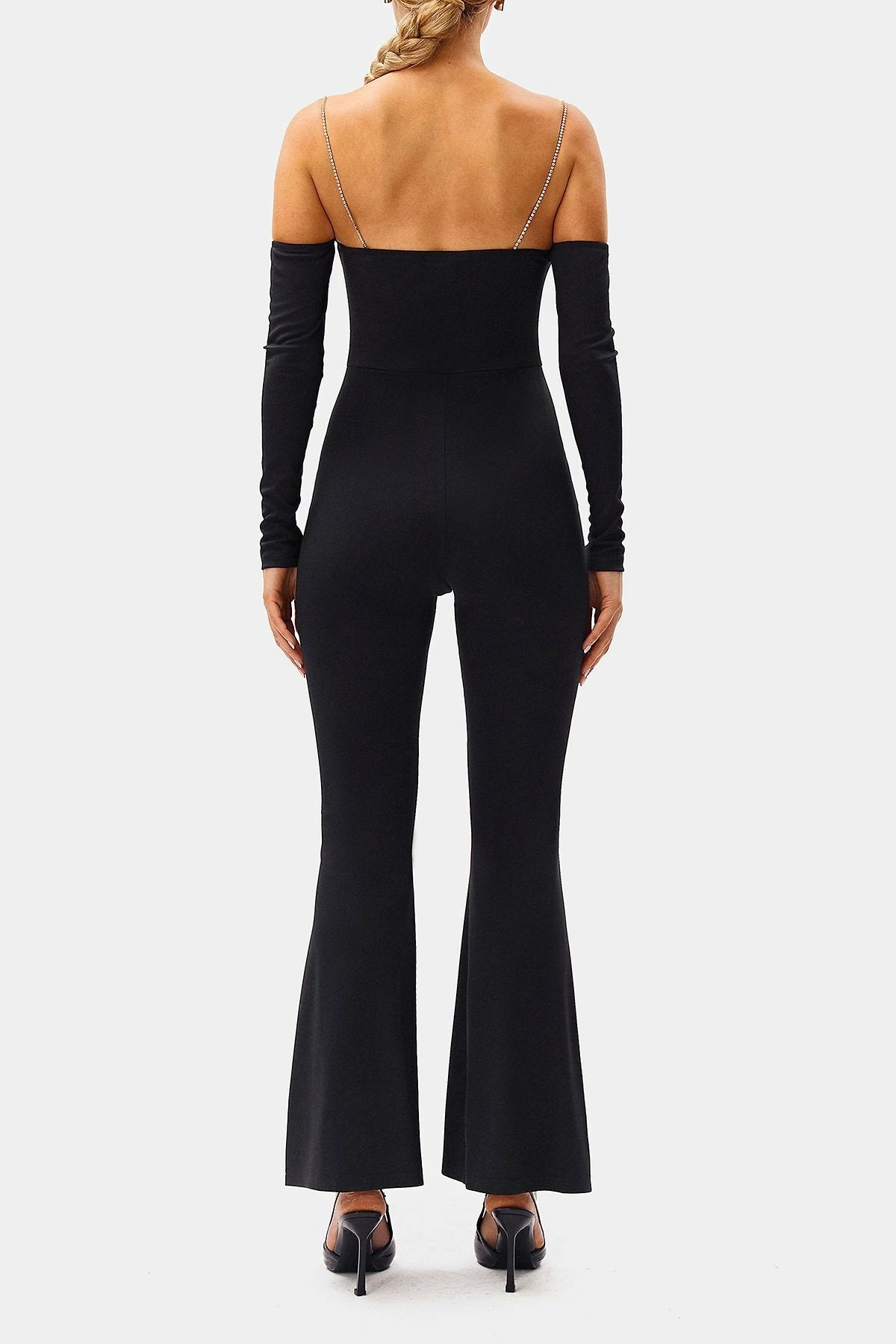 SOLADO Cold Shoulder Rhinestone Decor Flared Jumpsuit 7 SOLADO Cold Shoulder Rhinestone Decor Flared Jumpsuit - Image 7