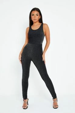 SOLADO Lurex Open Back Sleeveless Solid Jumpsuit