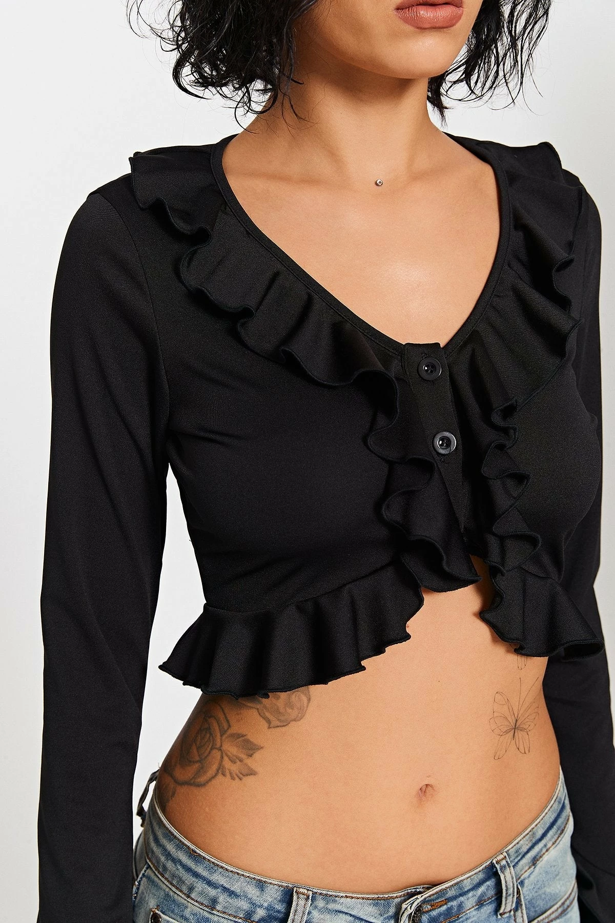 Solado Ruffle Trim Asymmetrical Hem Flare Sleeve Cardigan 4 Solado Ruffle Trim Asymmetrical Hem Flare Sleeve Cardigan - Image 4
