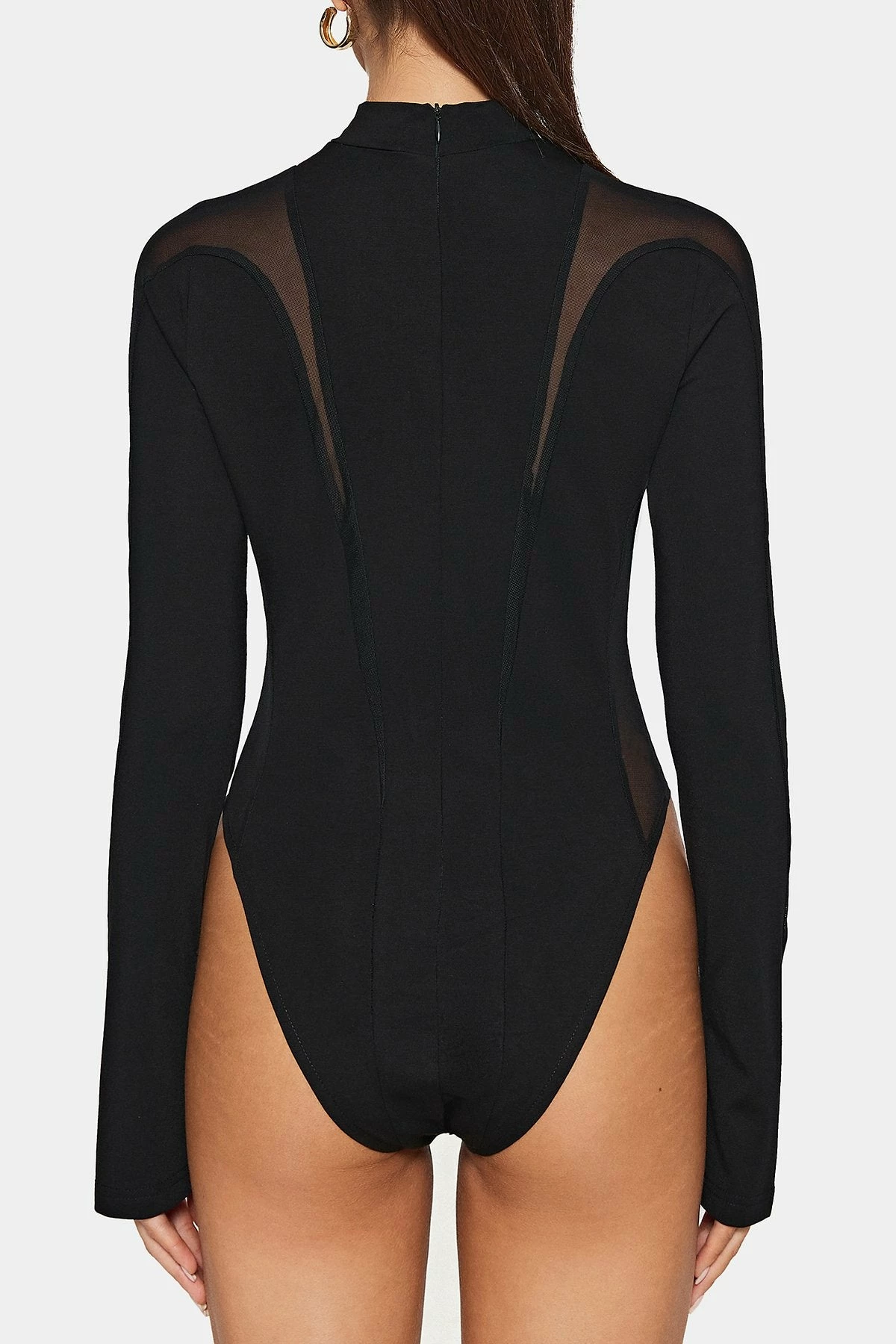SOLADO Mesh Splicing Split Cuff Long Sleeve Bodysuit 7 SOLADO Mesh Splicing Split Cuff Long Sleeve Bodysuit - Image 7