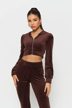 SOLADO Velvet Zipper Front Hooded Long Sleeve Cardigan