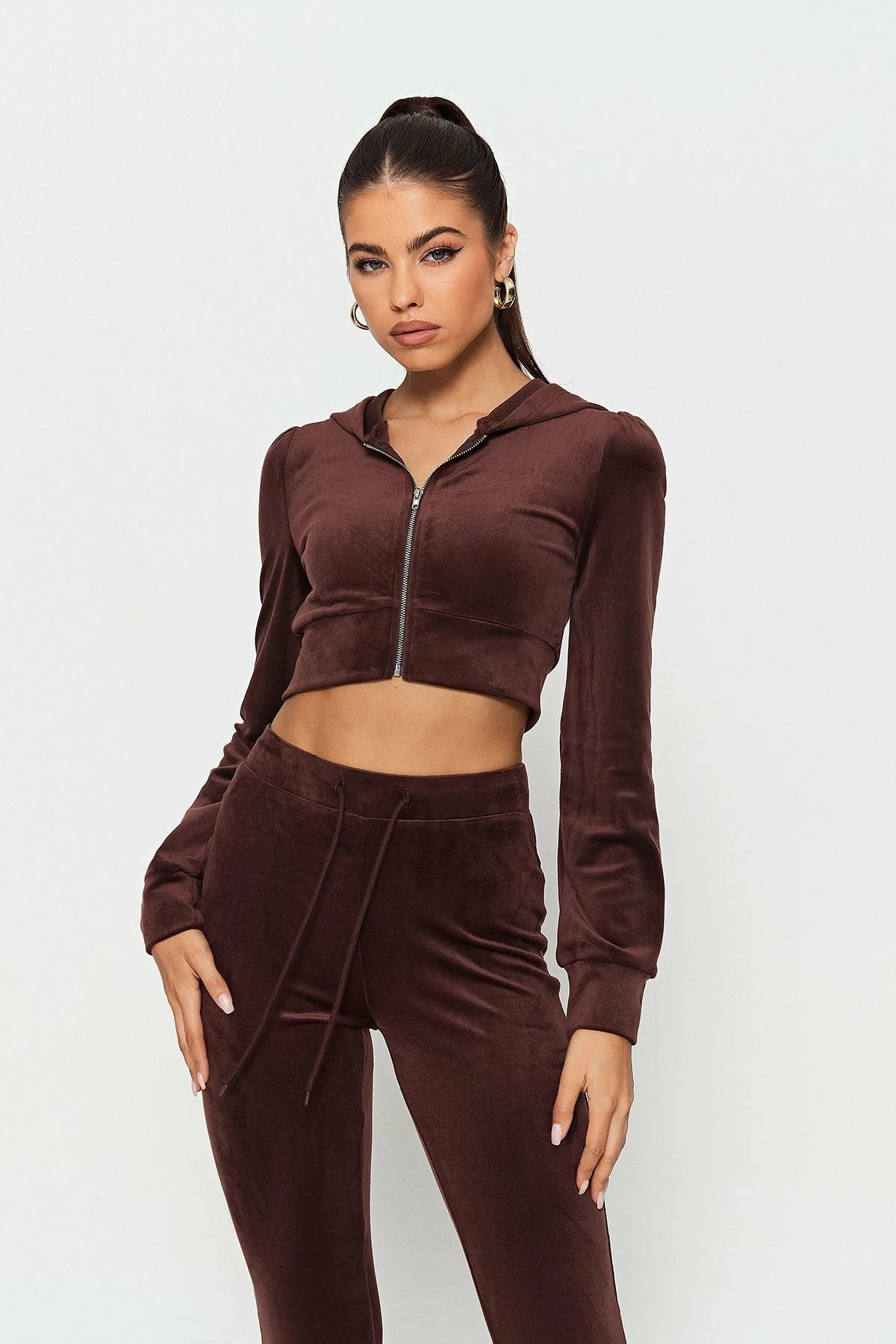 SOLADO Velvet Zipper Front Hooded Long Sleeve Cardigan 1 SOLADO Velvet Zipper Front Hooded Long Sleeve Cardigan