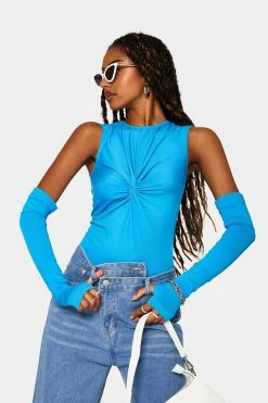 SOLADO Twist Front Round Neck Bodysuit With Oversleeve