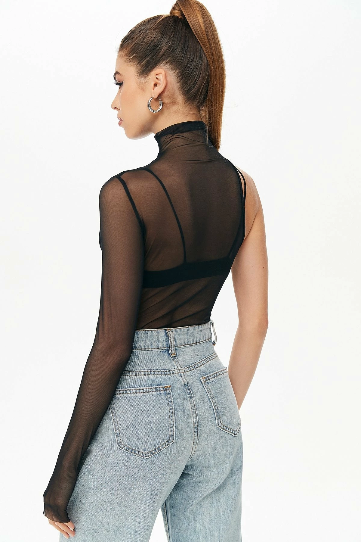Solado High Neck Irregular Sleeve Mesh Bodysuit 2 Solado High Neck Irregular Sleeve Mesh Bodysuit - Image 2