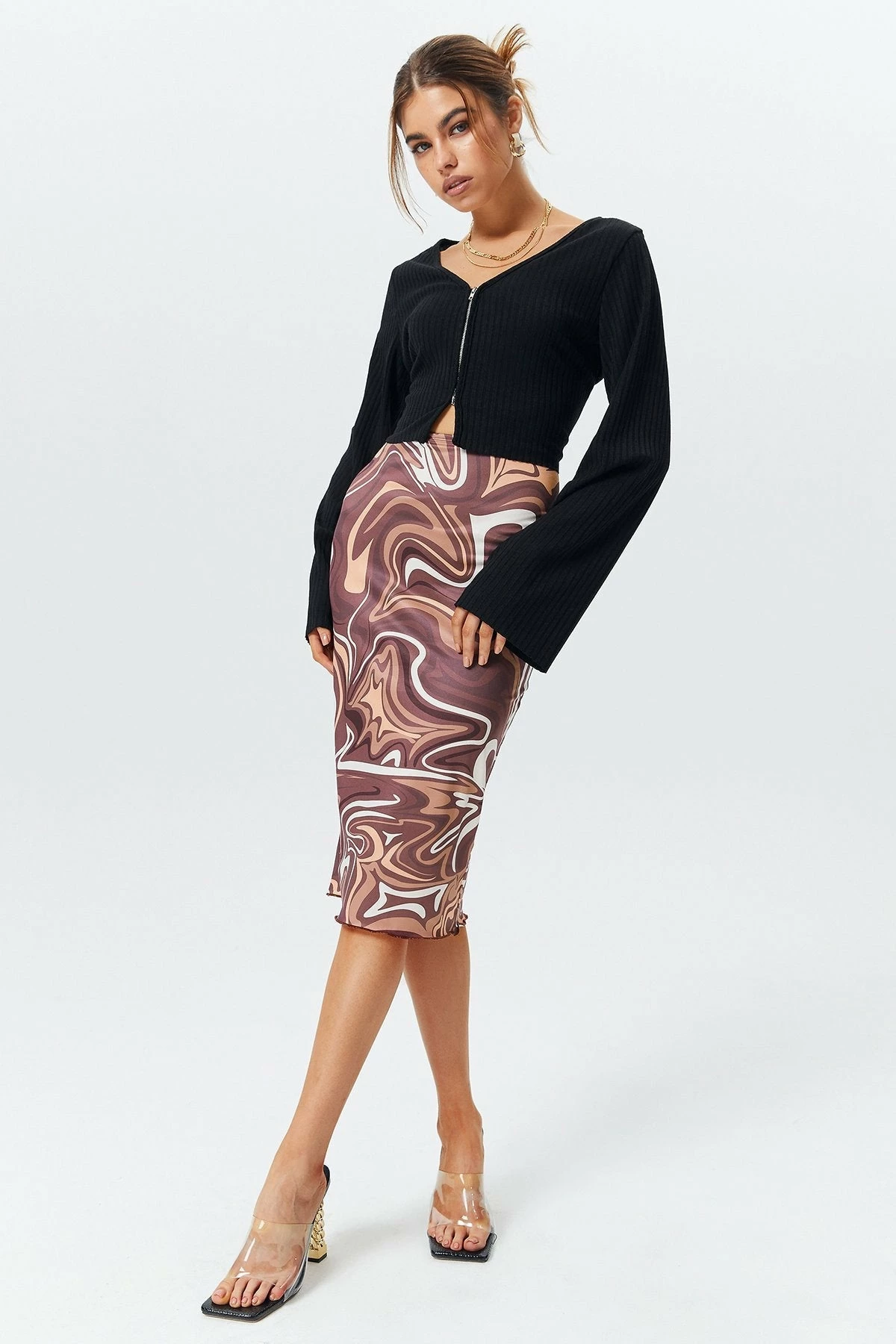 Solado Crop Ribbed Zipper Front Long Sleeve Blouse - Image 6