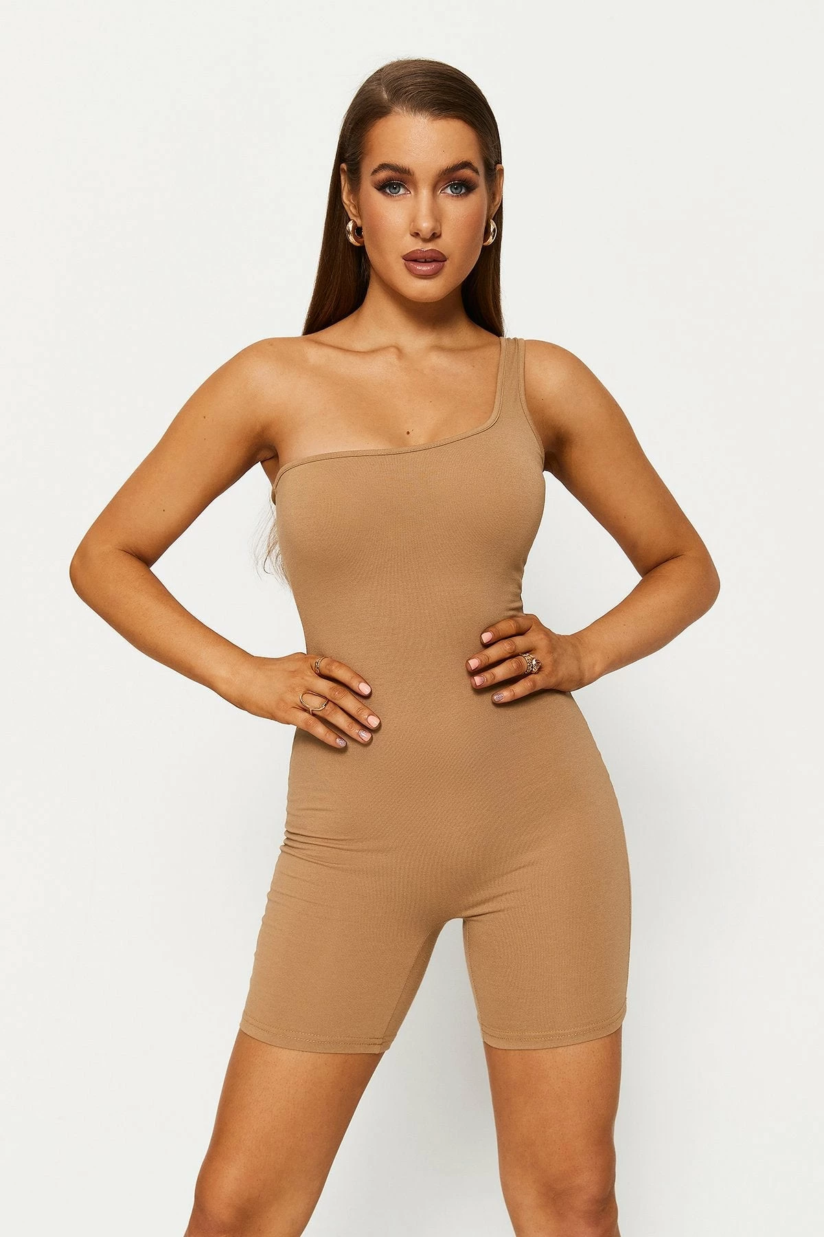 Solado One Shoulder Sleeveless Solid Romper Playsuit 1 Solado One Shoulder Sleeveless Solid Romper Playsuit