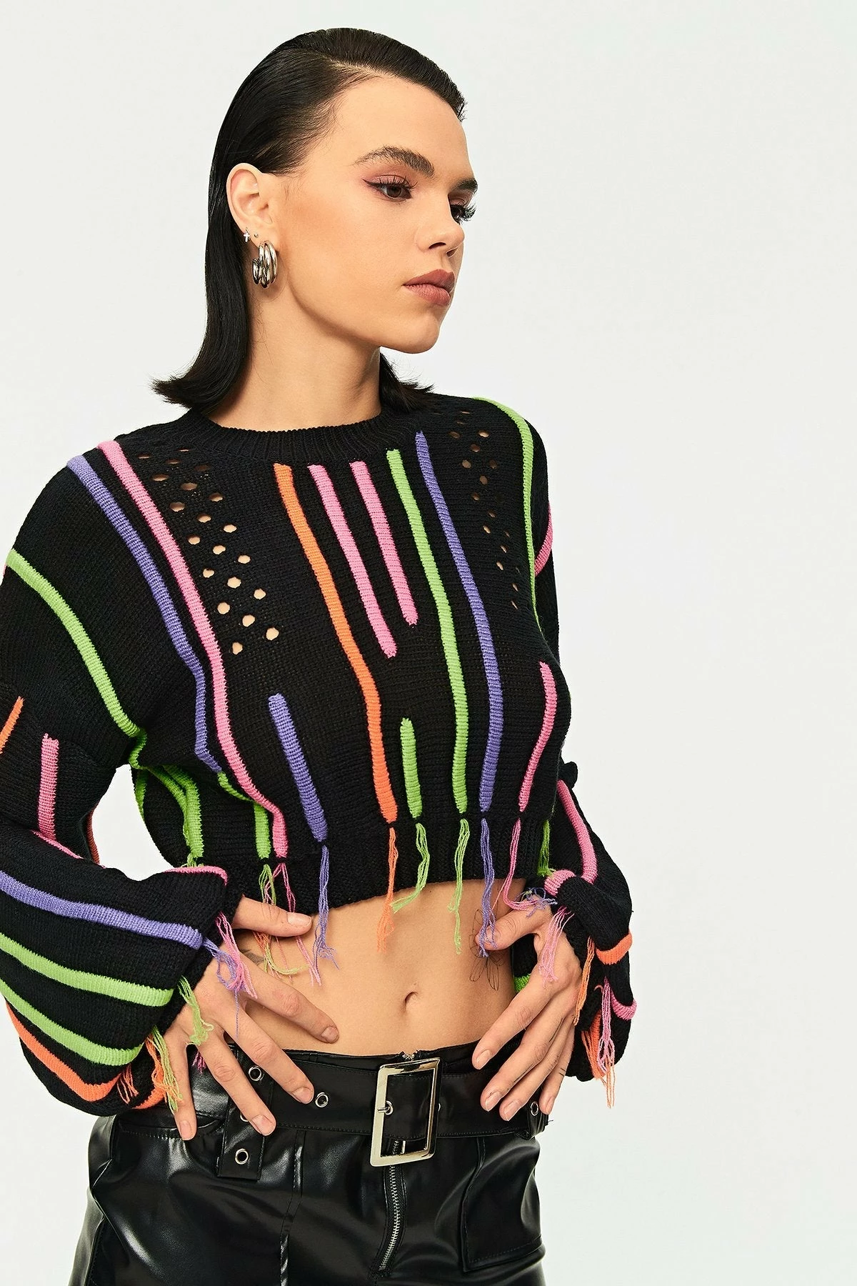 Solado Drop Shoulder Tassel Hem Sweater