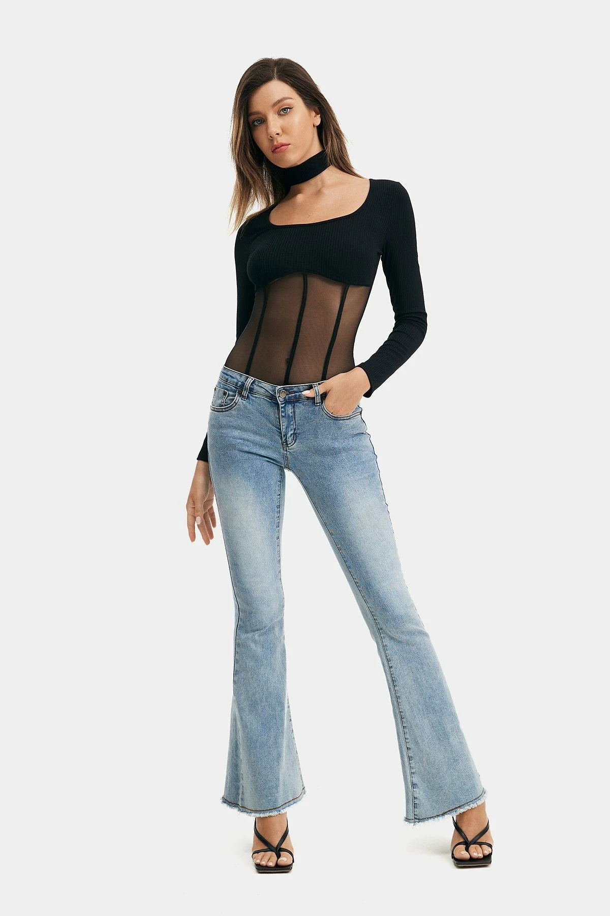 Solado U Neck Mesh Splicing Long Sleeve Bodysuit 4 Solado U Neck Mesh Splicing Long Sleeve Bodysuit - Image 4